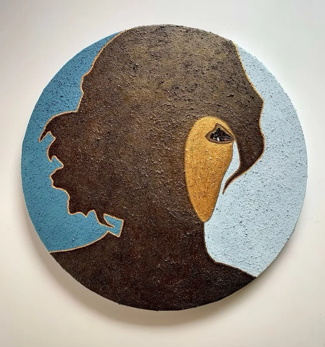 MOONCHILD, 2022/2025
sekatekniikka kankaalle, Ø 40 cm