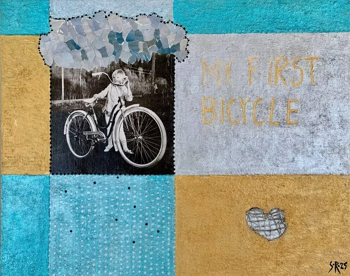 MY FIRST BICYCLE, 2025
sekatekniikka pahvipohjalle, 32,5x41 cm