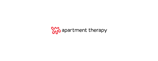 Logo with red abstract shape and the text "apartment therapy"