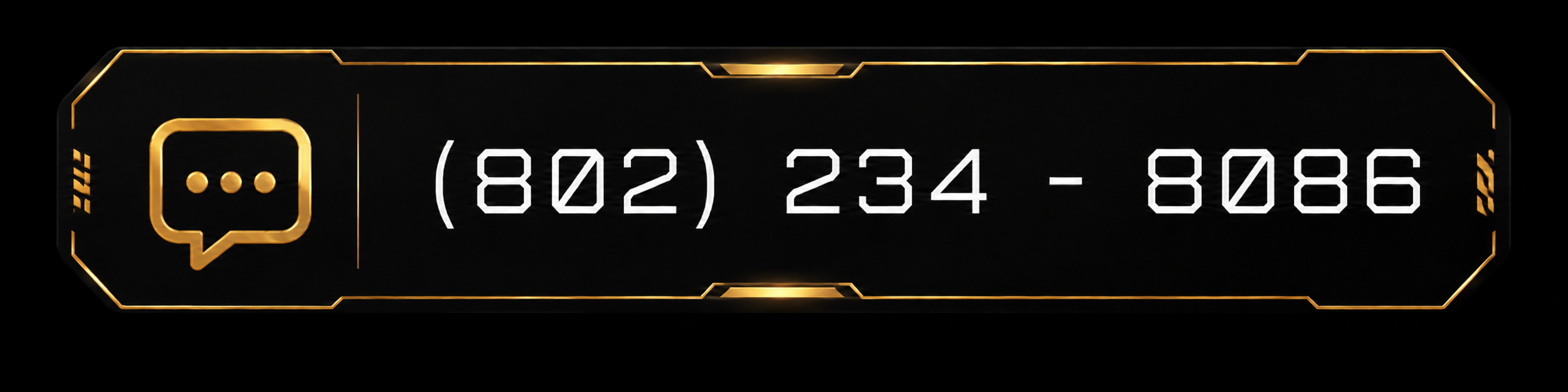 A black digital display with yellow borders showing a phone icon and the number (802) 234-8086.