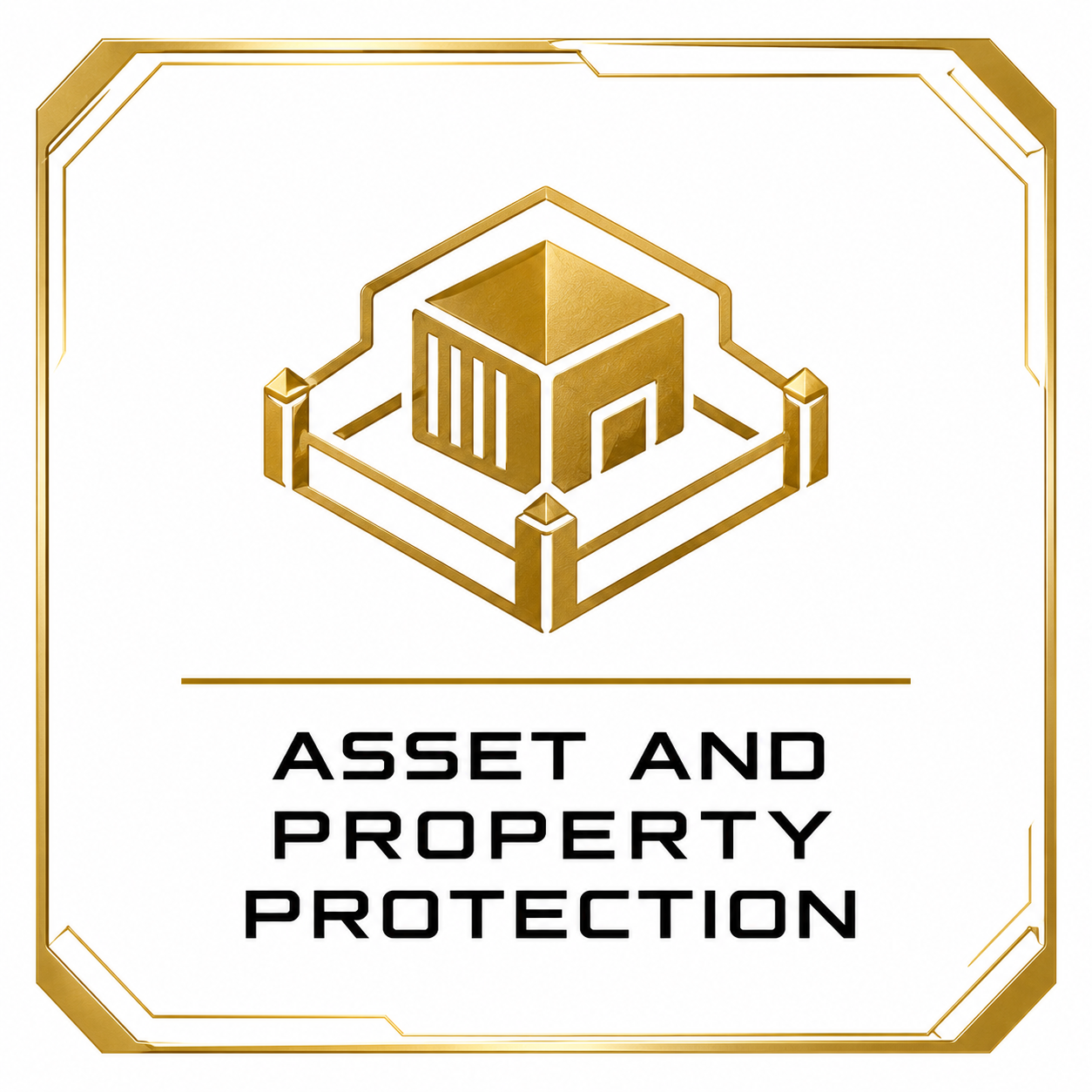 Gold icon of a house surrounded by a fence, with the text "Asset and Property Protection" below.