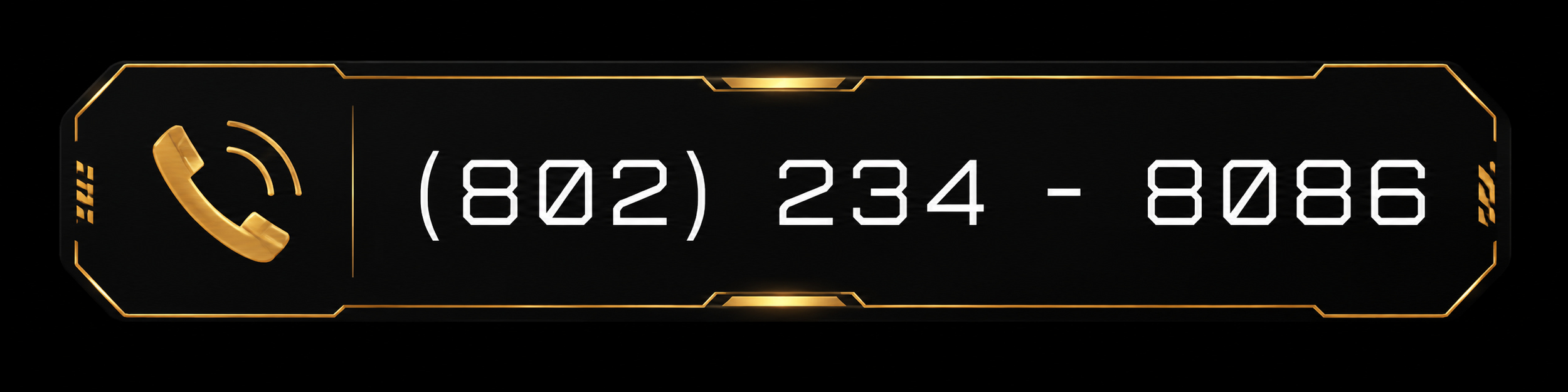 Digital display showing a phone number (802) 234-8086 with a telephone icon on a black background.