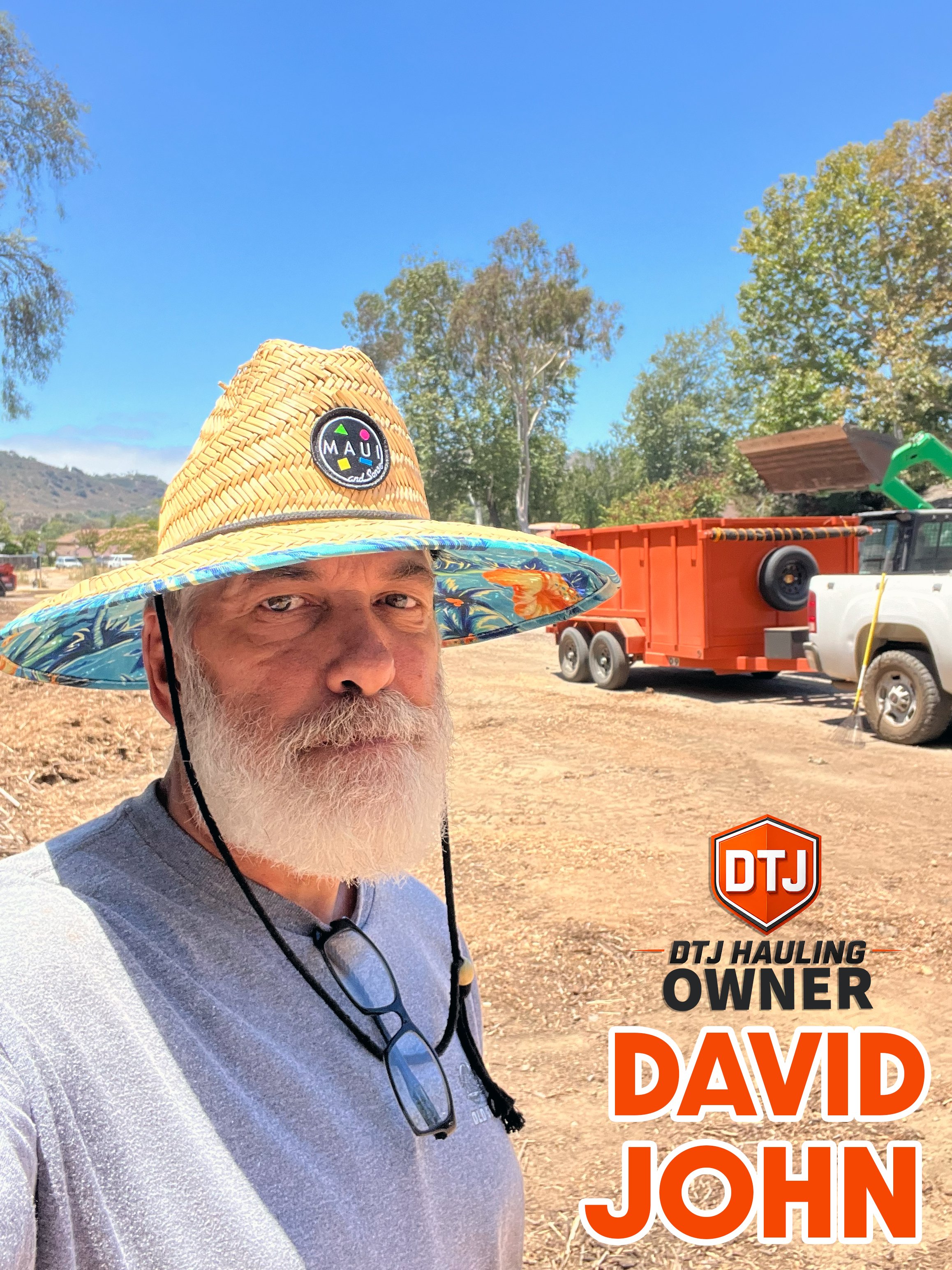Owner of Local Orange County Business DTJ Hauling  David John Takes a photo of a job completed with him in the photo and his truck in the back!
