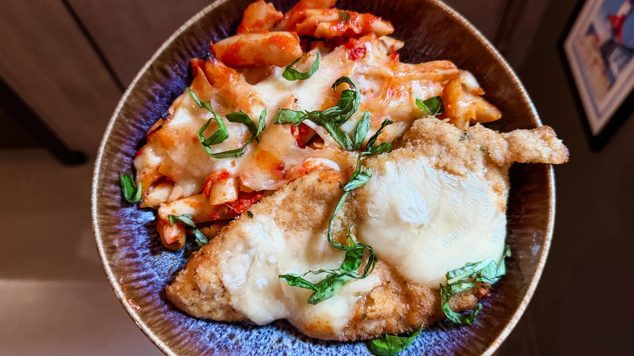 Mimi’s Chicken Parmesan with Mostaccioli 