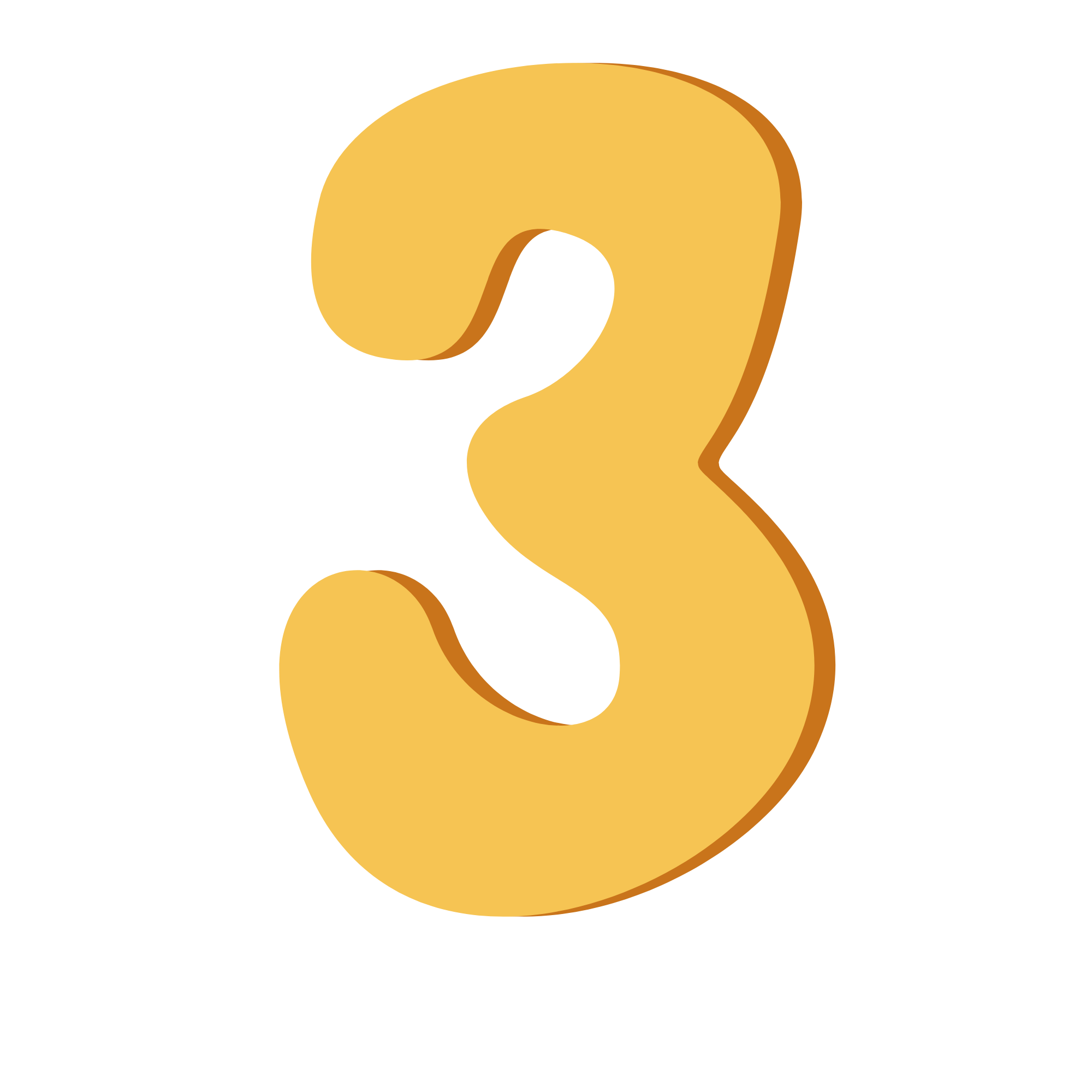 A yellow illustrated number three.