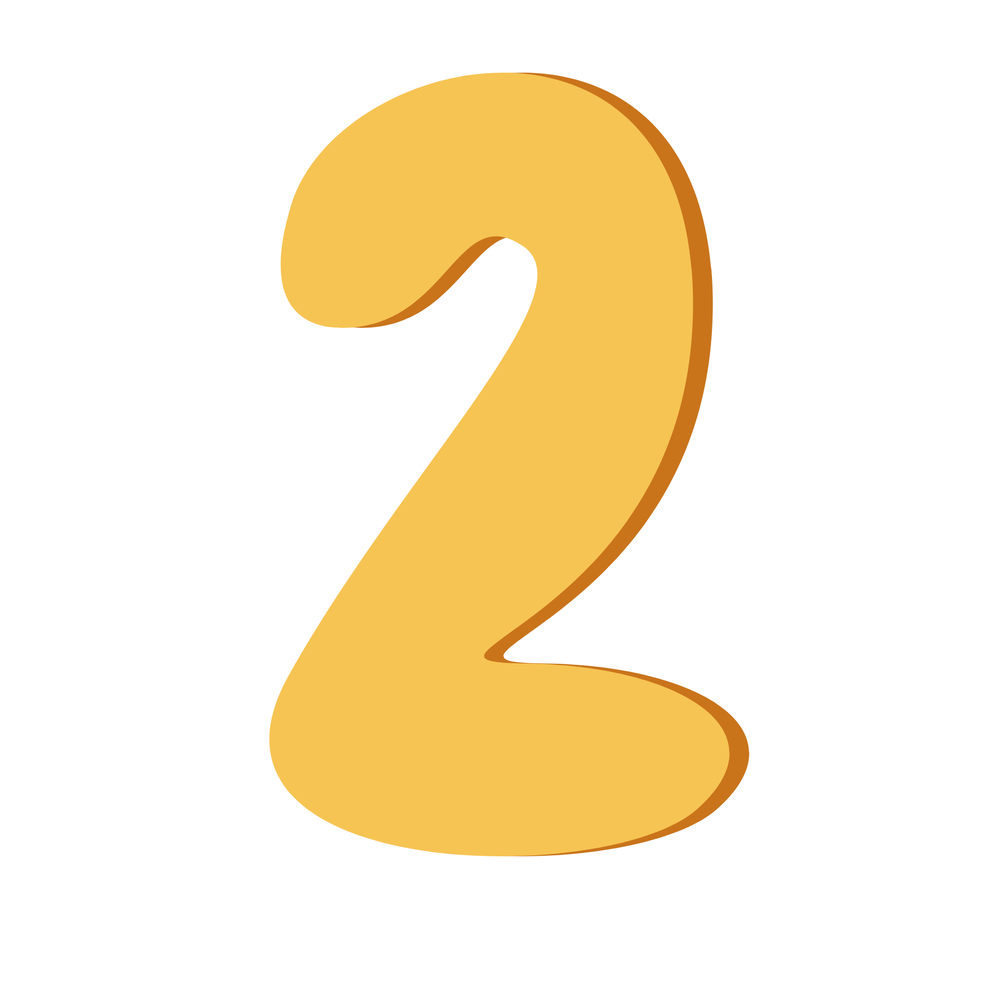 A yellow illustrated number two.