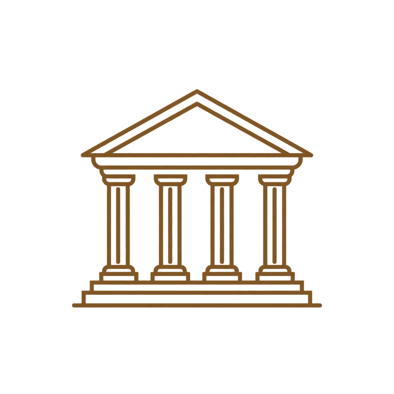 Outline drawing of a classical Greek or Roman temple with four columns and a triangular pediment.