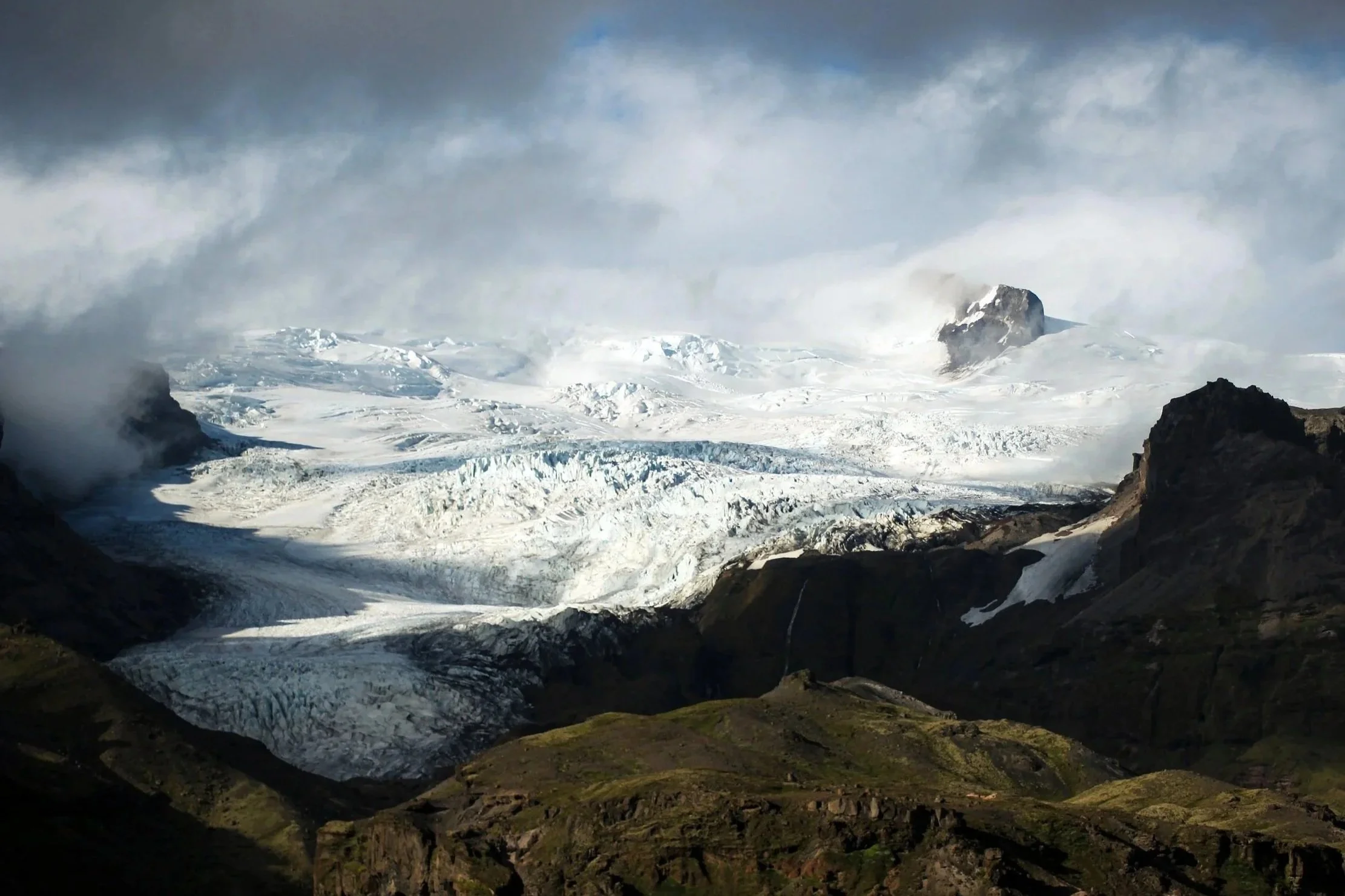 Glacier landscape surrounded by mountains in Skaftafell, Iceland