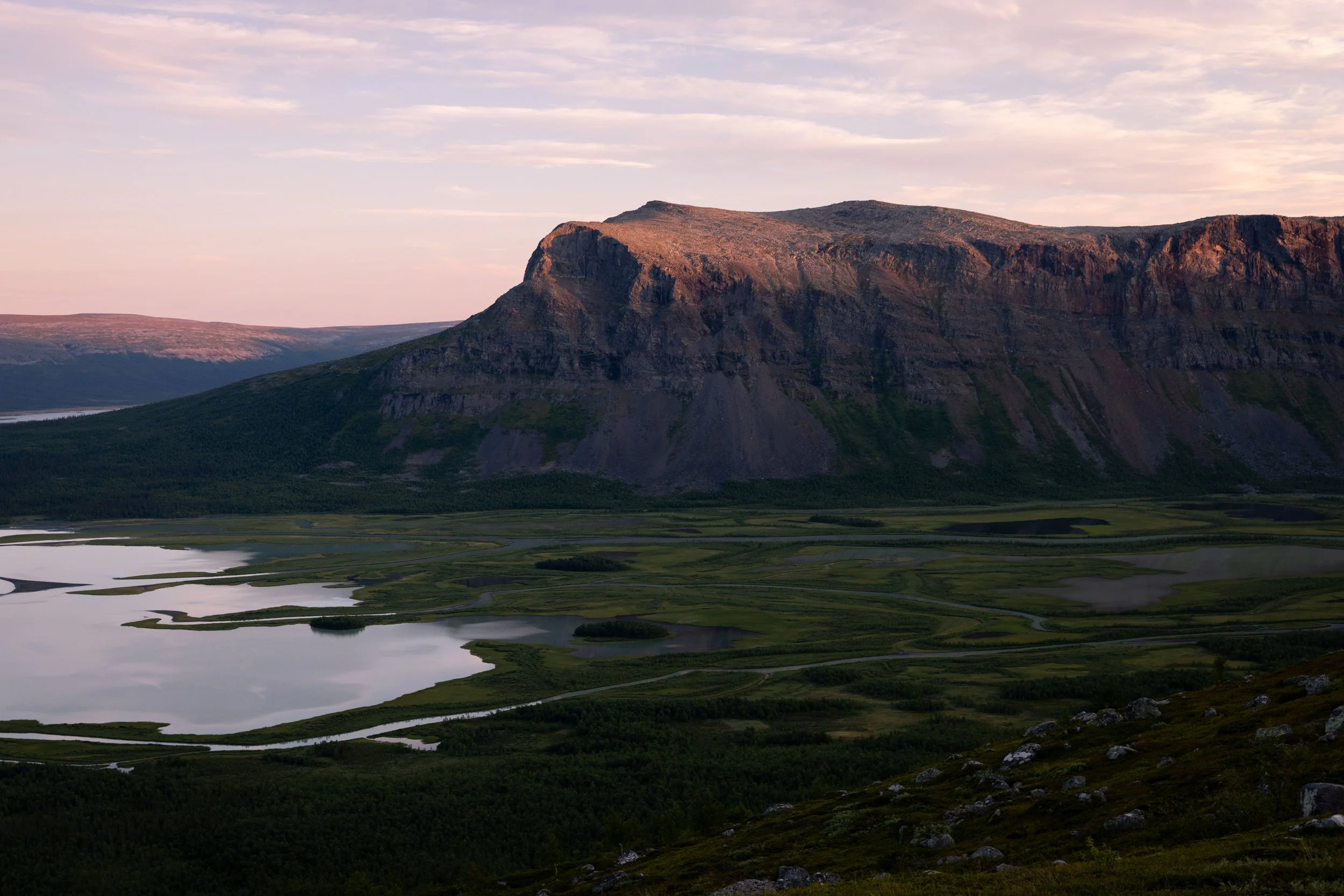 Vast roadless landscape of Rapadalen in northern Sweden, photographed from above in Sarek National Park