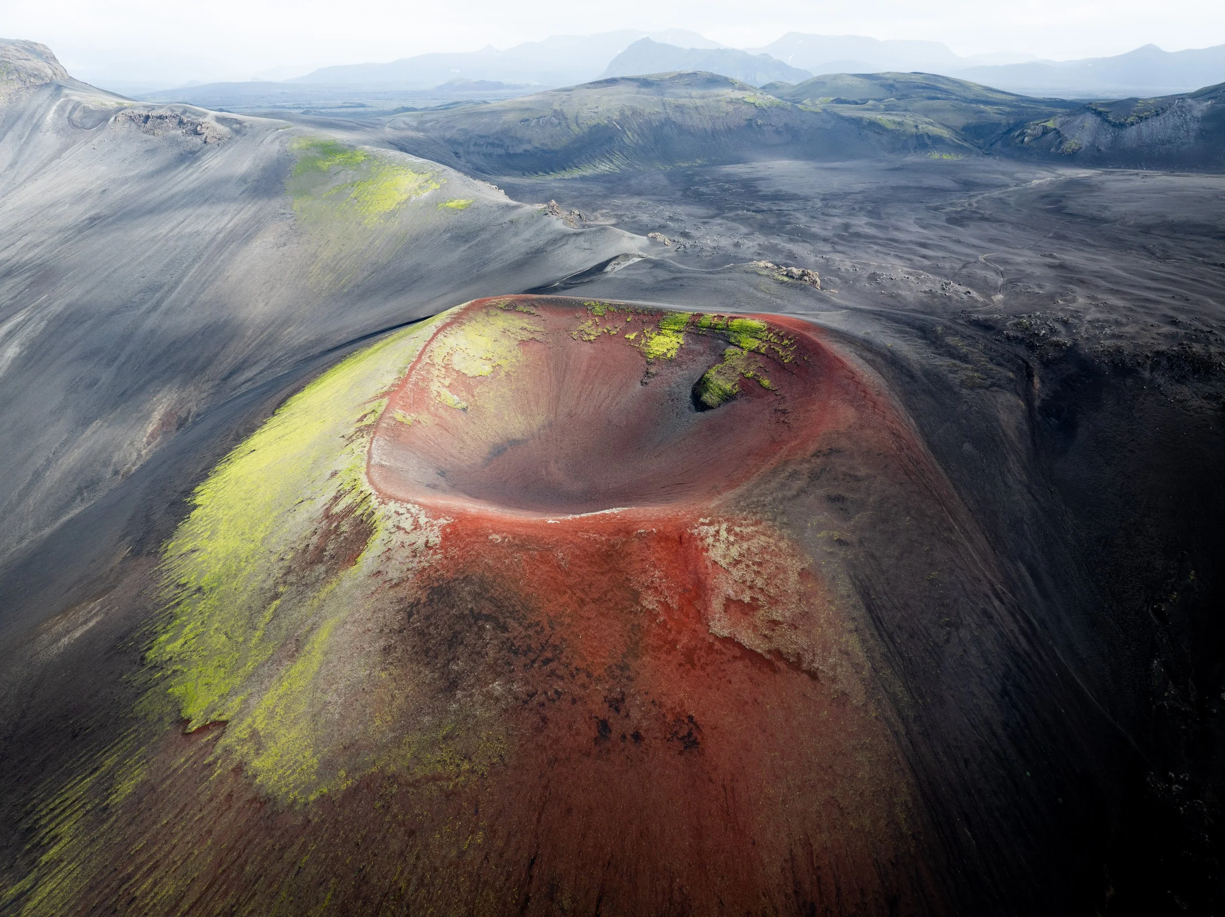 Colorful volcanic crater of Rauðaskál in the Icelandic Highlands