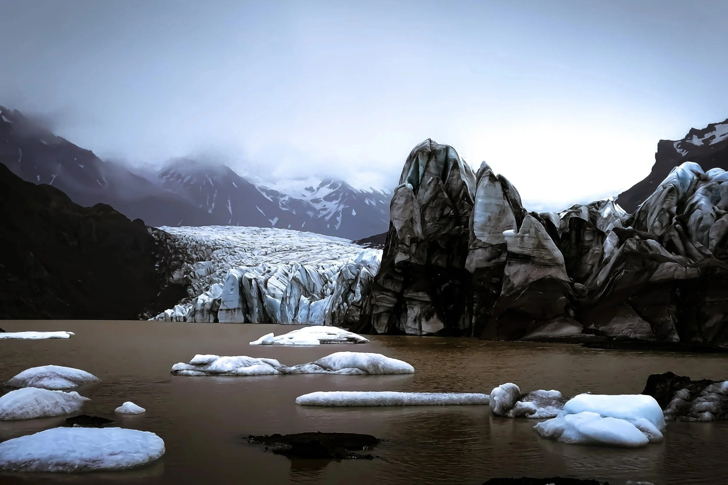 Ice formations and glacial water at Svínafellsjökull in Iceland