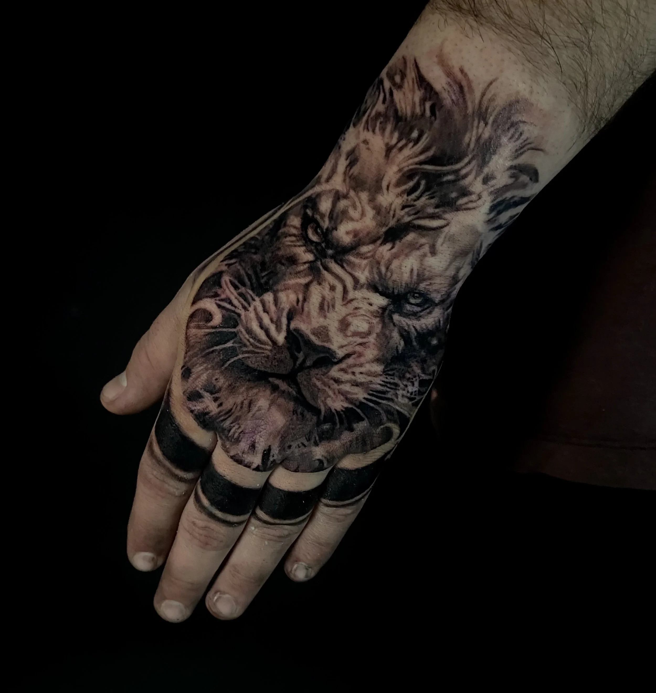 FRESH
Hand tattoo of a fierce lion.