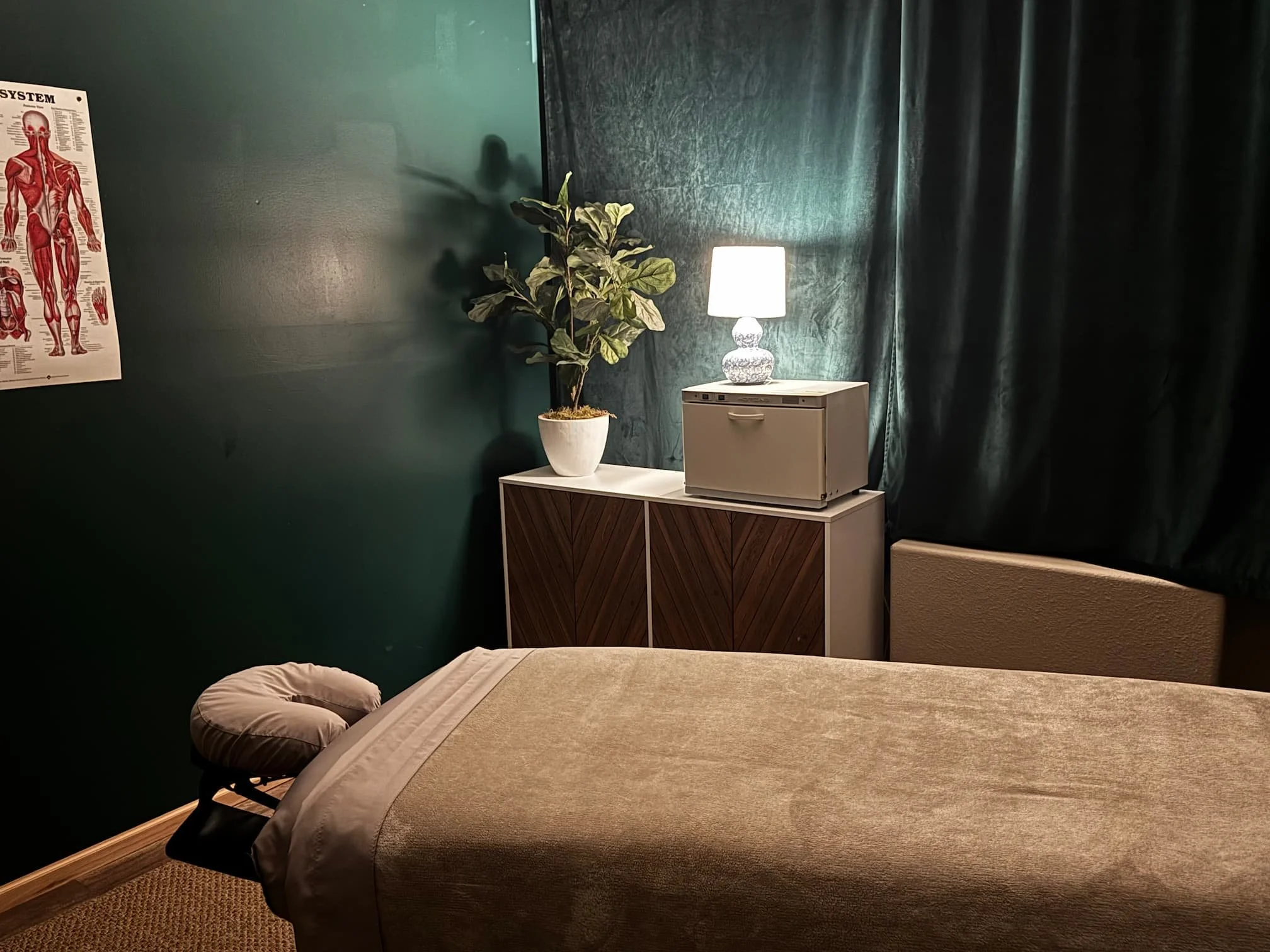 The massage therapy room at Harmonize Wellness.