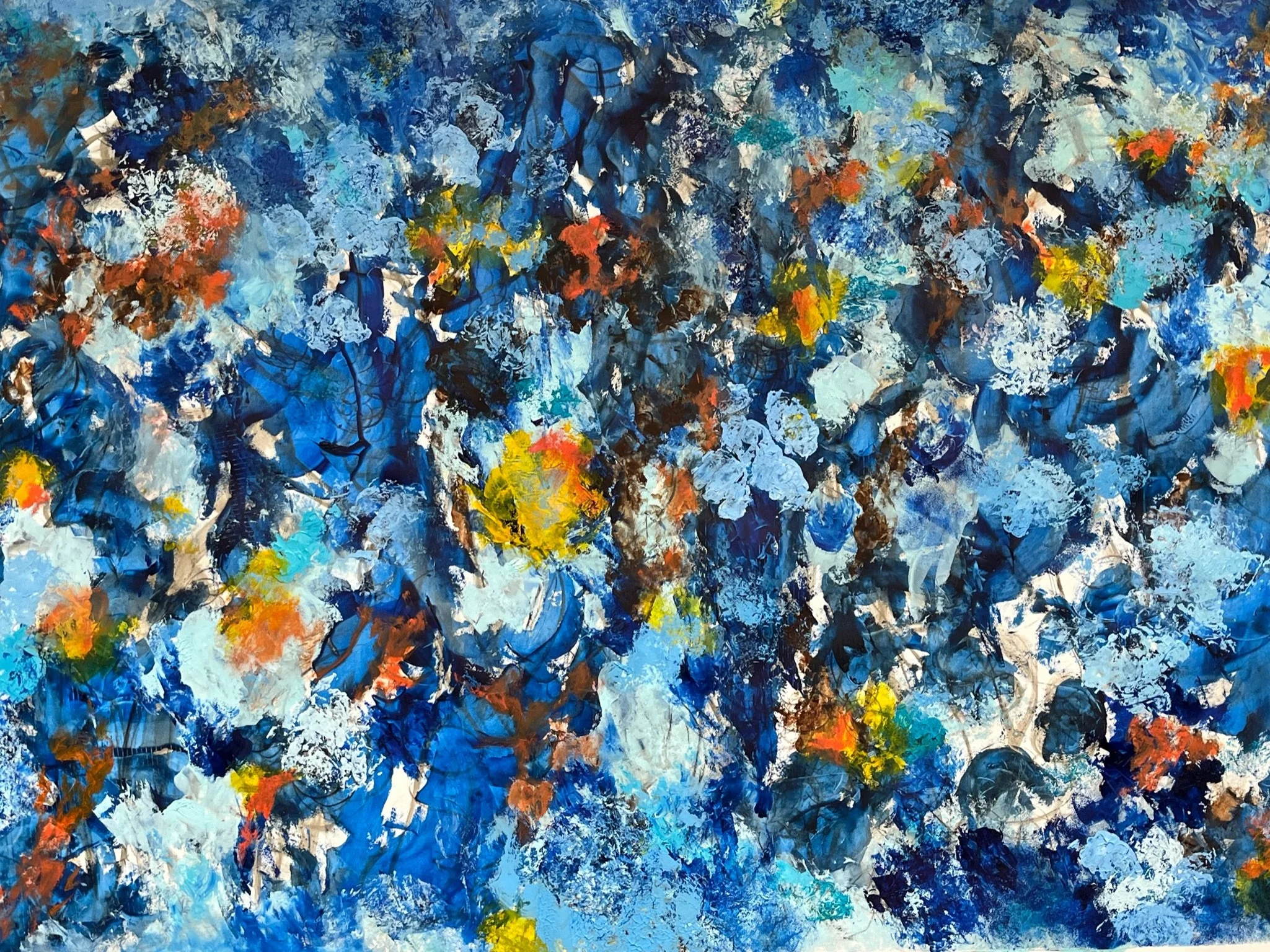 Orange and Blue
48 “ x 28”
charcoal, oil paint, cold wax on Mitz paper