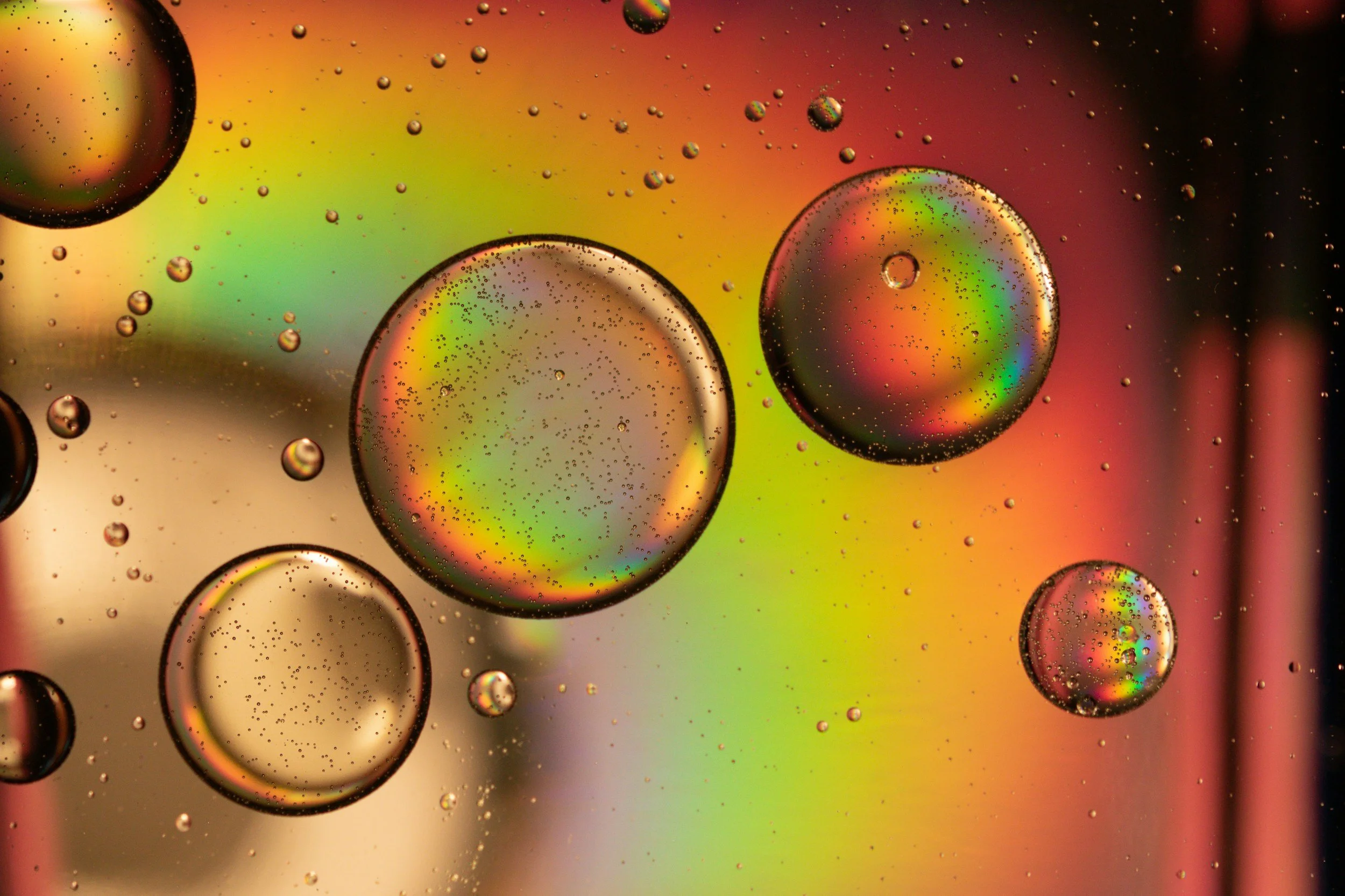 Bubbles of water that appear to have light coming through them