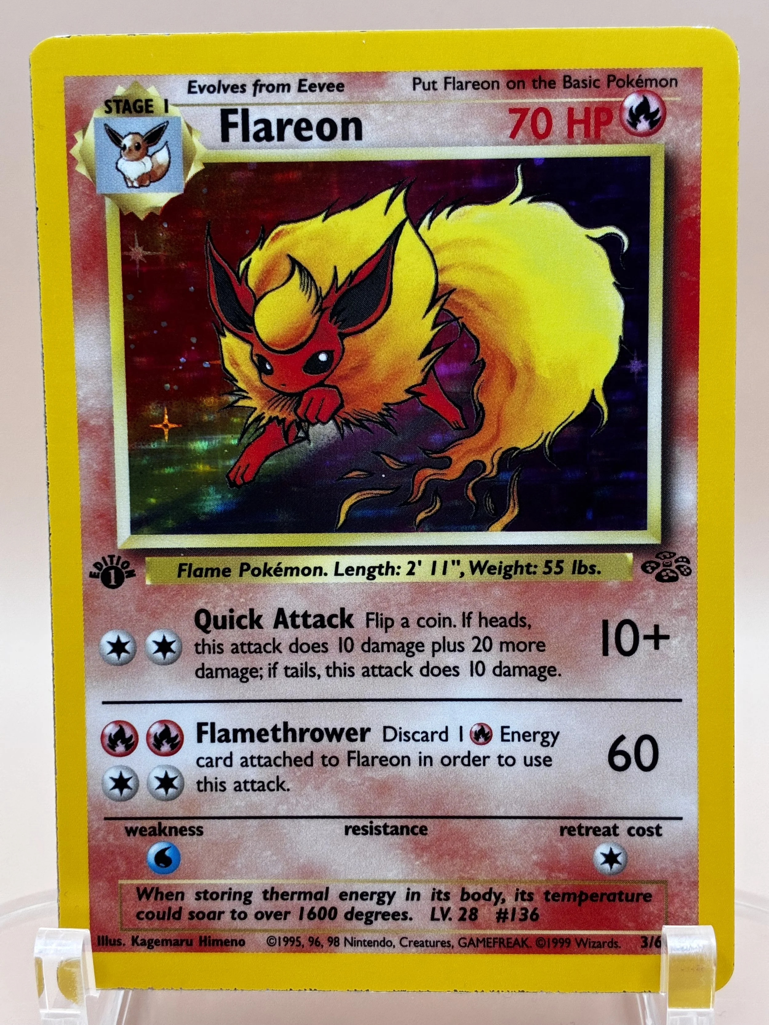 Pokémon Flareon 1ST EDITION Holo Rare Jungle 3/64 WOTC Vintage 1999 1st Edition Shadowless #12 - LP-MP SEE PHOTOS
