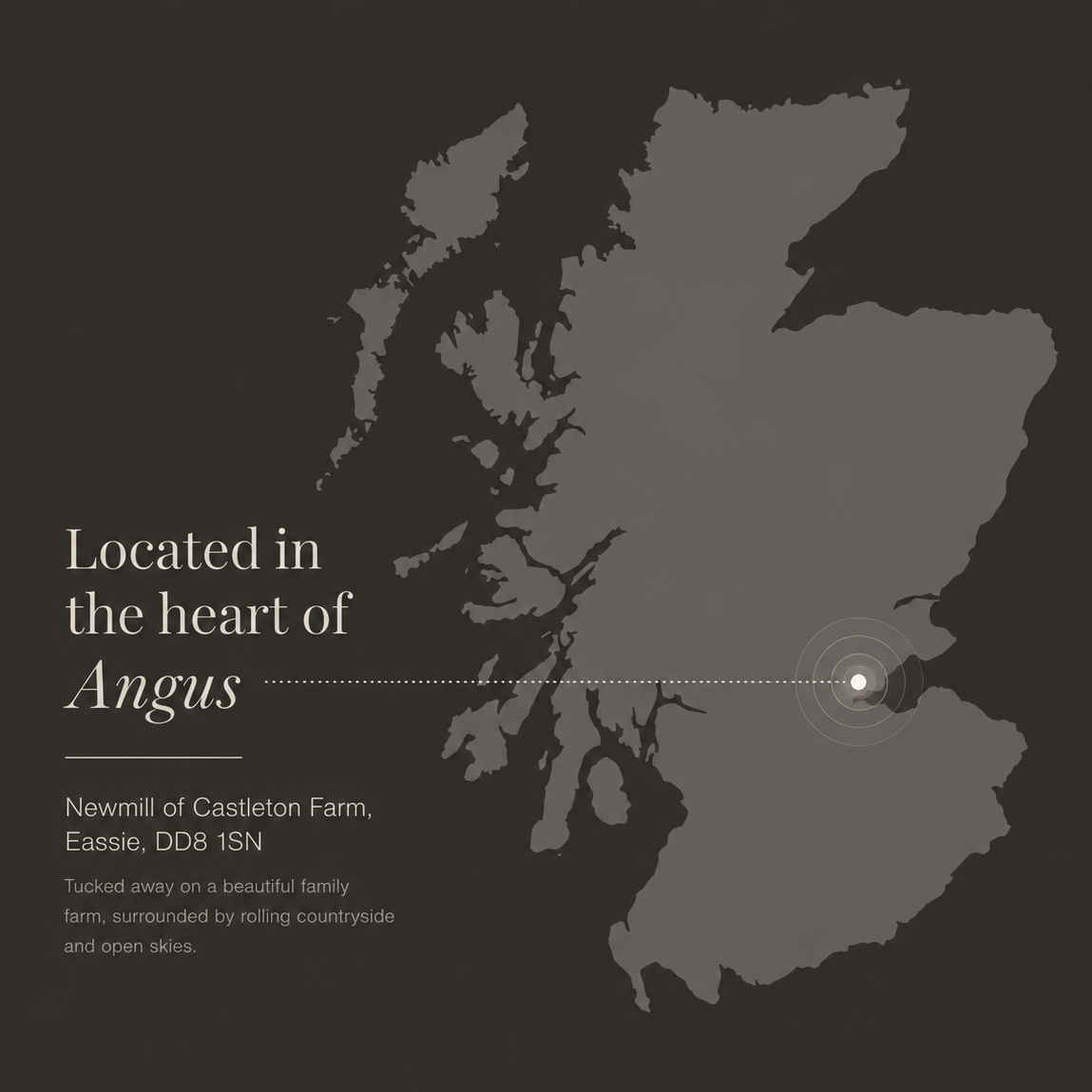 Map highlighting the location of Angus, near Castleton Farm in Eassie, Scotland.