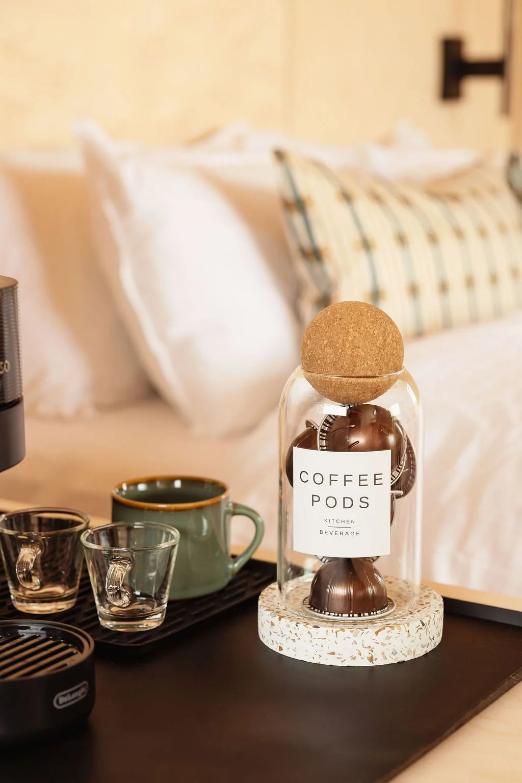 Coffee pods in glass jar.