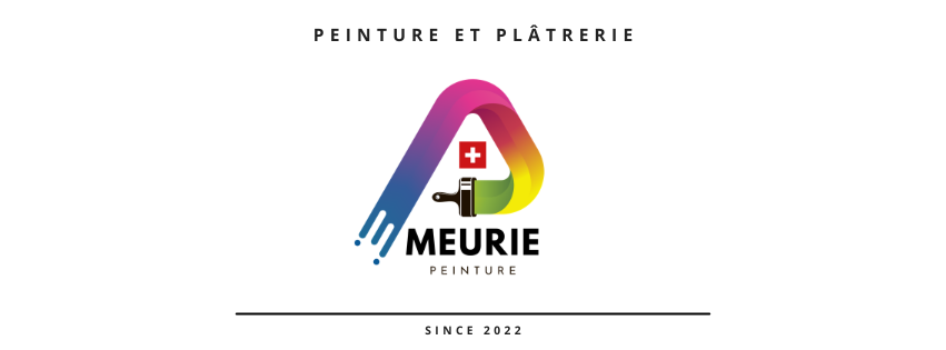 Logo de l'entreprise Meurie Peinture, avec un pinceau et des couleurs vives, mentionnant peinture, plâtrerie, et fondée en 2022.
