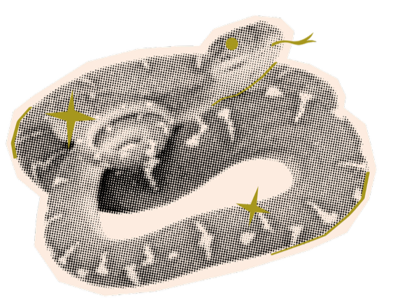 A digital illustration of a sandwich with bacon, lettuce, and tomato, garnished with sparkles and a smiling face.