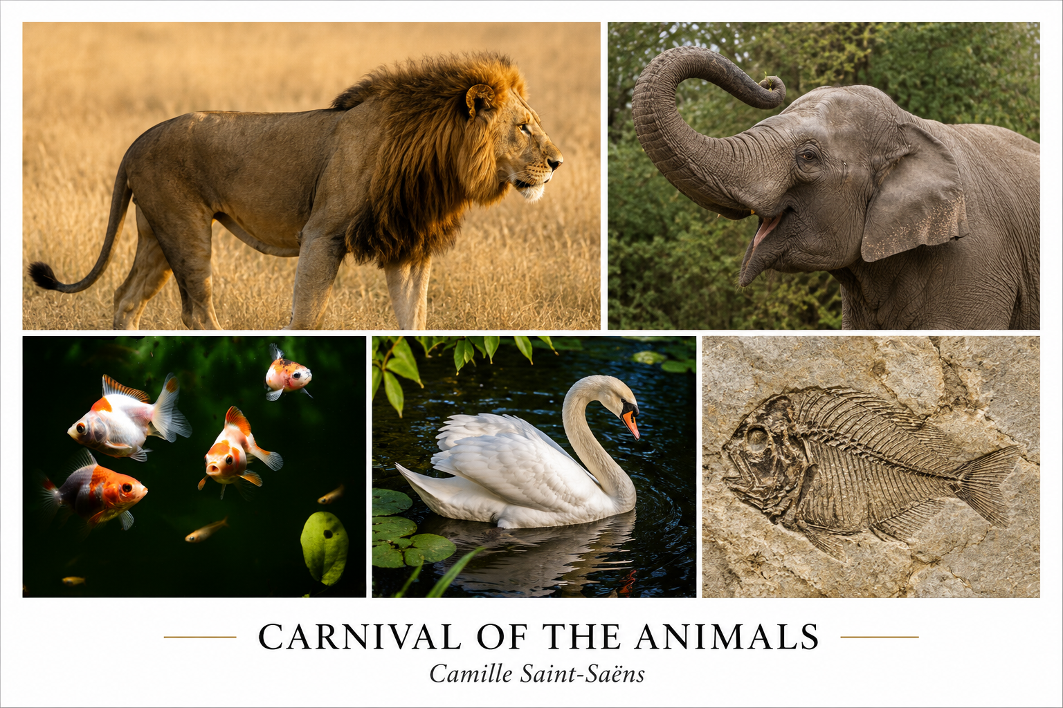 Carnival of the Animals · 2005 — Camille Saint-Saëns. Multimedia interpretation of five movements: Lion, Elephant, Aquarium, Fossils and The Swan.