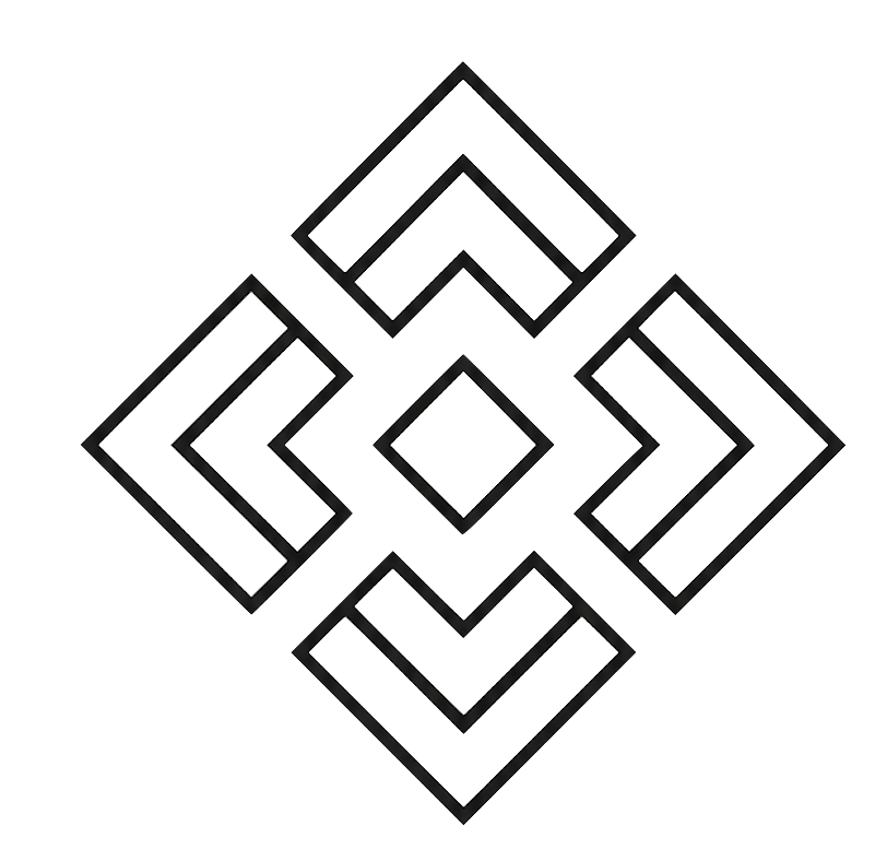 A black geometric pattern with interconnected lines forming squares and diamonds on a black background.