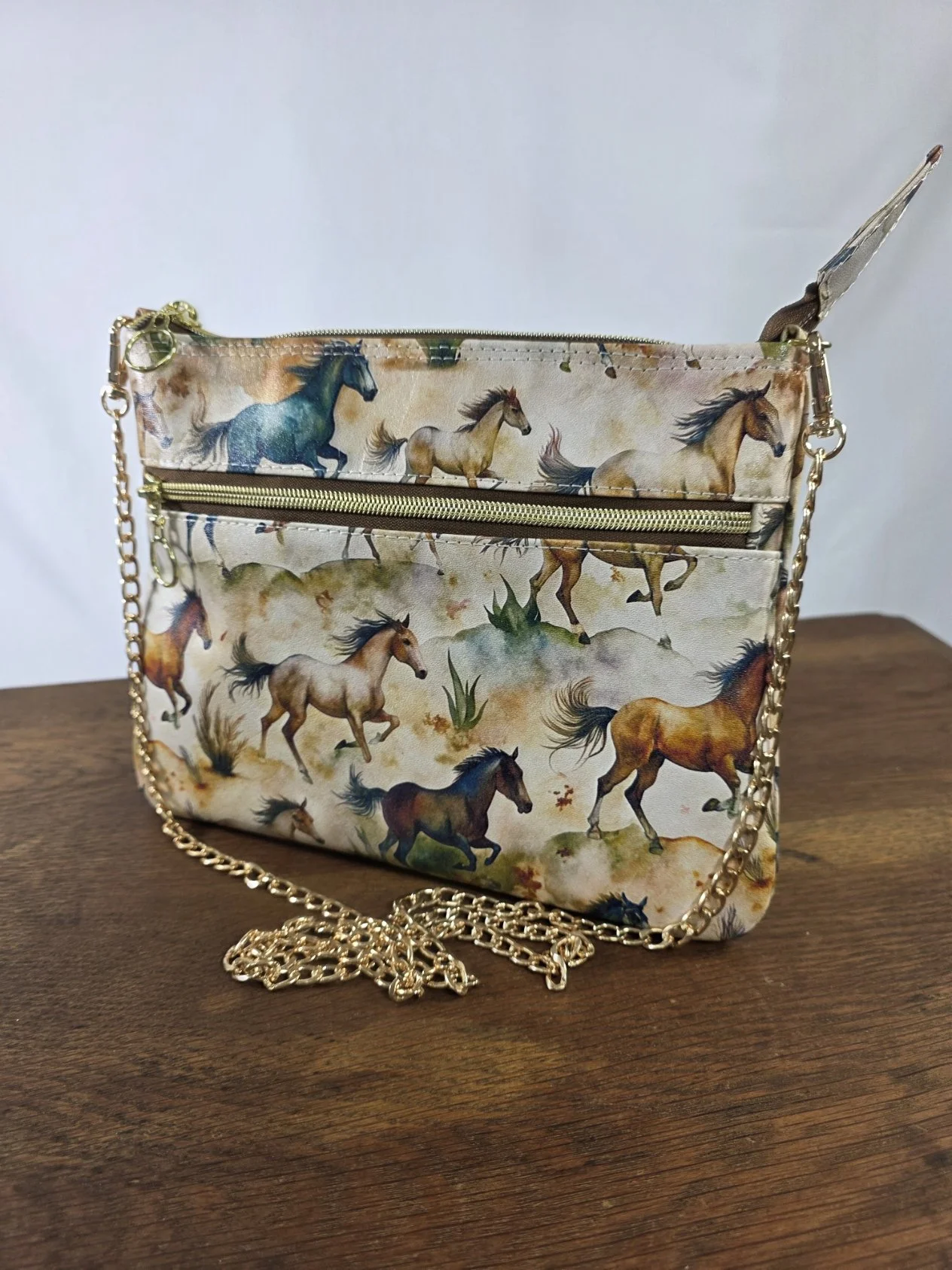 Leather Casey Pouchette with Running Horses Print