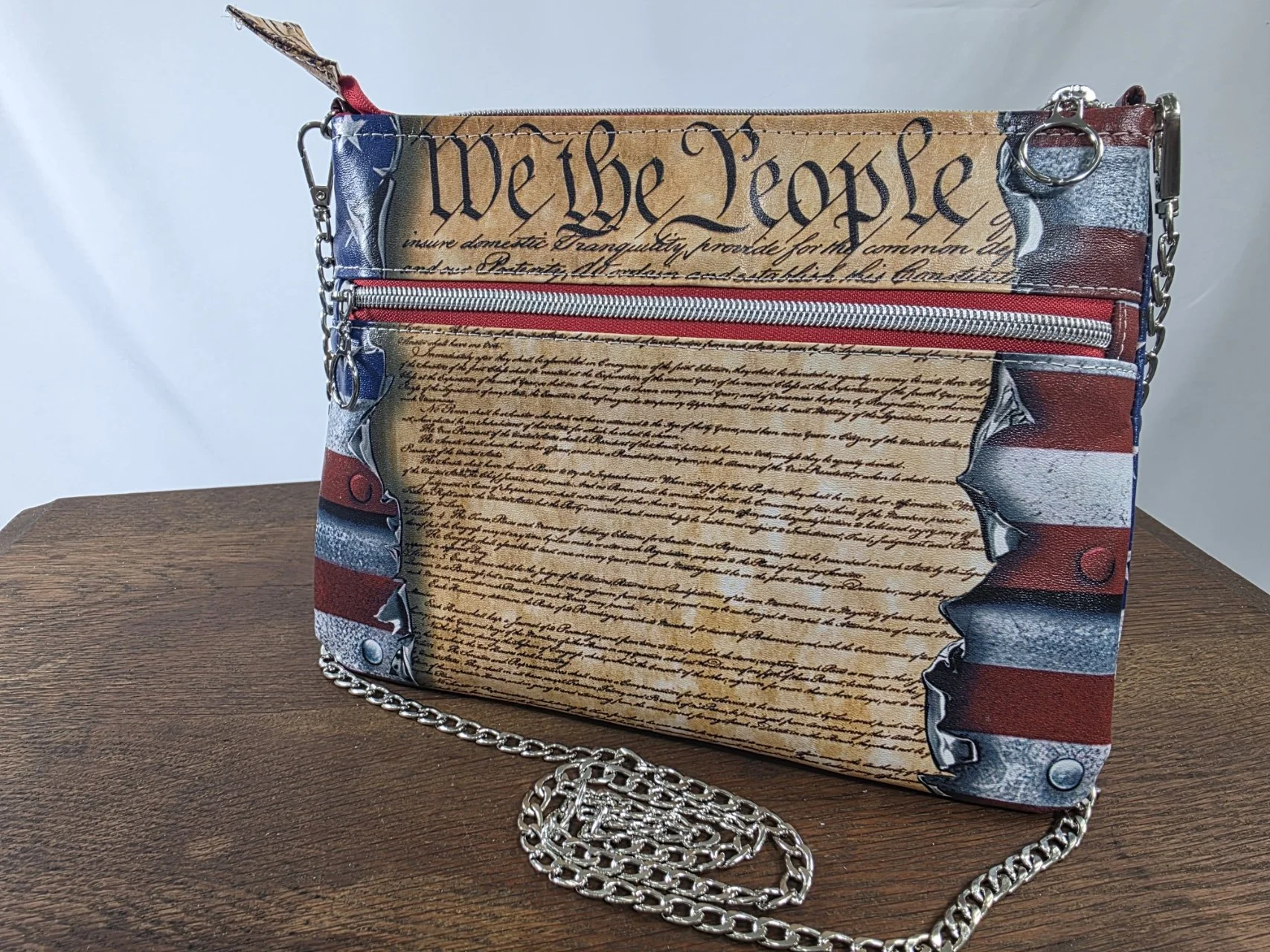 Leather Casey Pouchette with Constitution Print