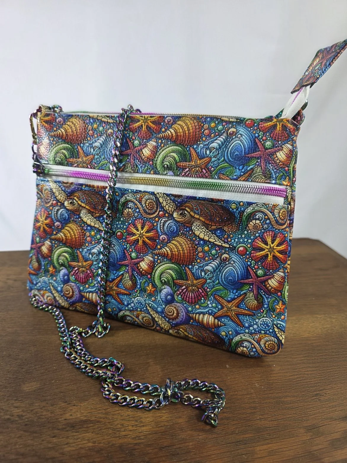 Leather Casey Pouchette with Seashore Print