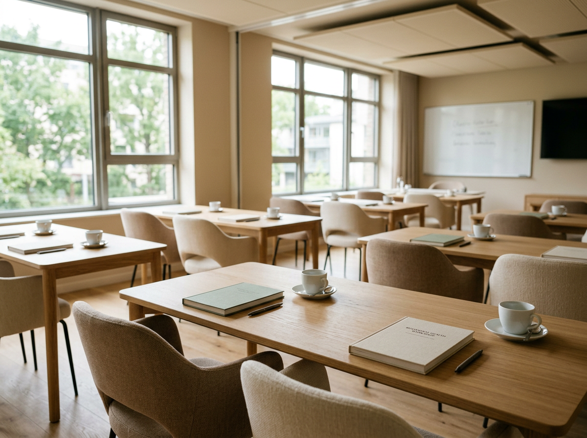Conference room prepared for a professional training.