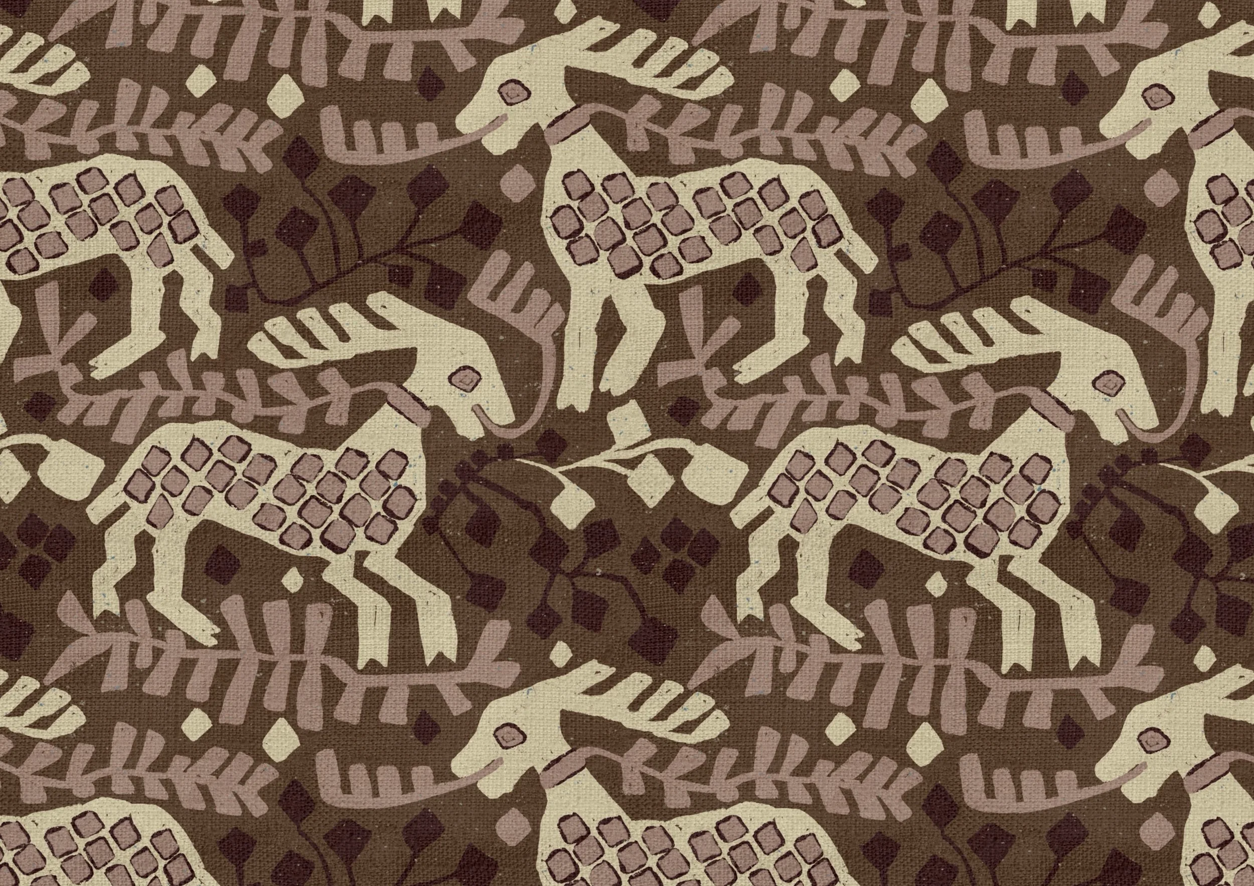 Animal pattern

Nordic folk animal surface pattern by Nordic Duck by Ieva Rudzite, inspired by antique Norwegian tapestry and woven wool textiles. Stylised animals in brown, beige and cream for wallpaper, textiles, upholstery and interior decor
