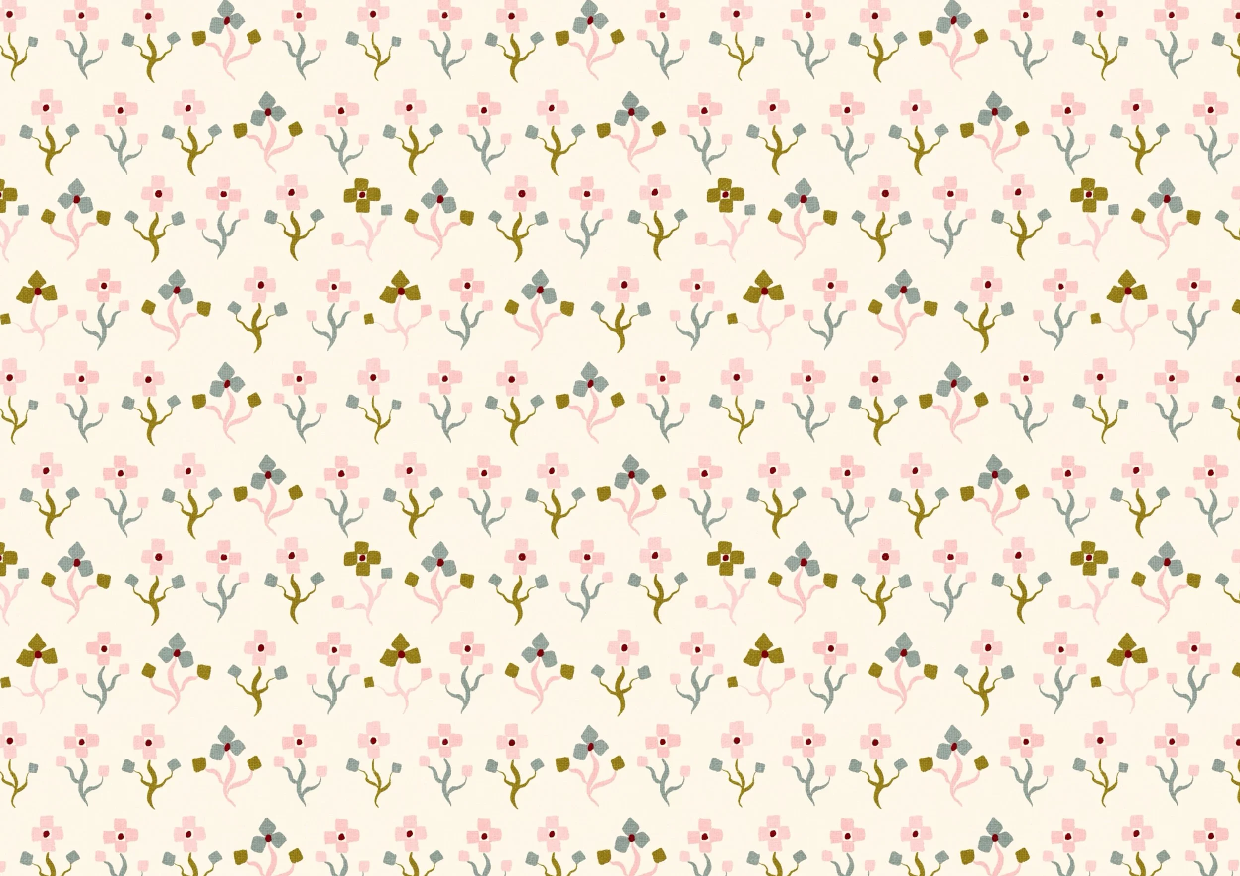 Small Folk Floral

Hand-drawn small-scale folk floral surface pattern by Nordic Duck by Ieva Rudzite, featuring delicate stylised flowers and stems in soft pink, cream, muted blue and olive green. Rustic heritage and vintage textile inspired artwork