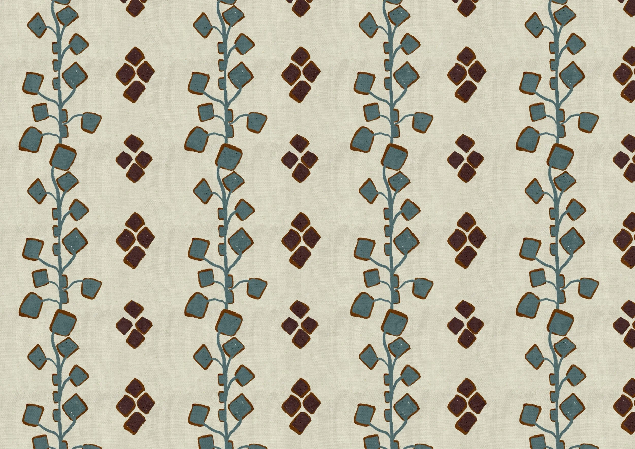 Nordic folk geometric stripe surface pattern by Nordic Duck by Ieva Rudzite, featuring hand-drawn angular motifs in muted blue, brown and cream. Rustic heritage textile style for wallpaper, textiles, upholstery and interiors, available to the US trad