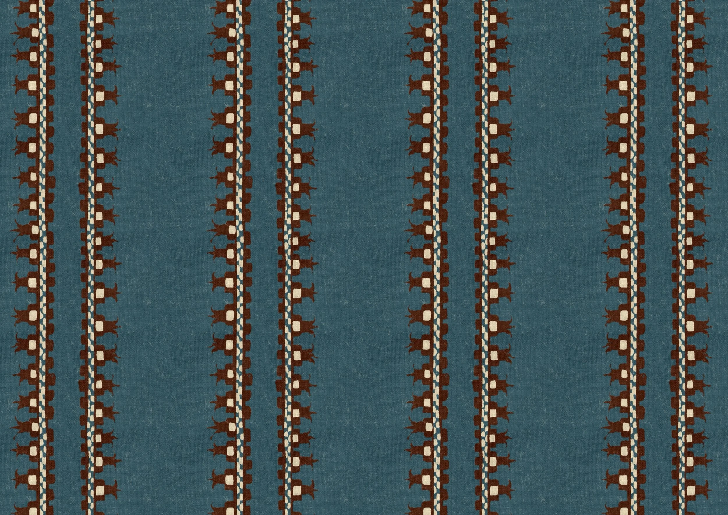 Deep teal blue, brown and cream stripe

Hand-drawn decorative stripe pattern in deep teal blue, earthy brown and cream, inspired by antique woven carpets and heritage textiles, by Ieva Rudzite, Nordic Duck, for wallpaper, upholstery, fabric and inter