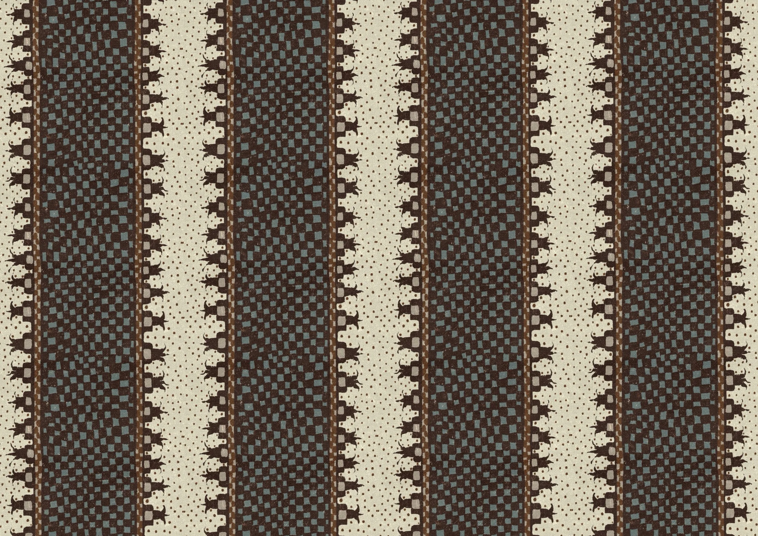 Hand-drawn ornamental floral stripe pattern in soft pink, cream and ochre, inspired by antique carpets and heritage textiles, by Ieva Rudzite, Nordic Duck, for wallpaper, fabric and interior design.