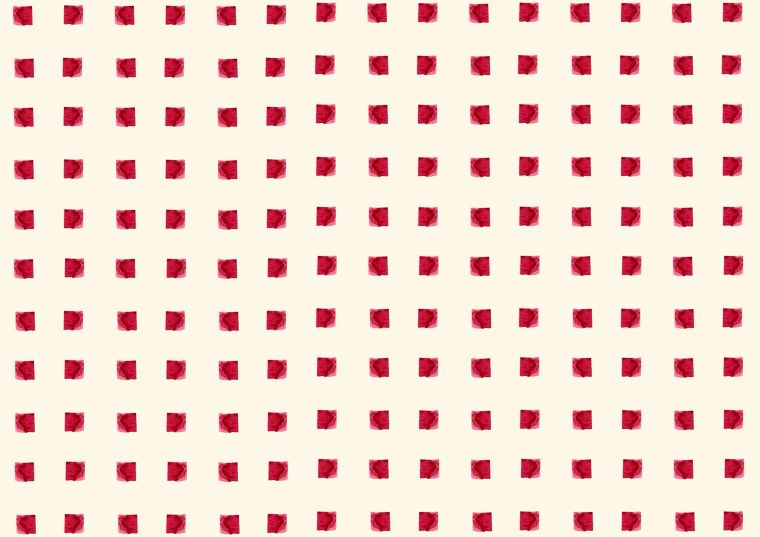 A pattern of small red rose petals on a beige background, arranged in rows and columns.