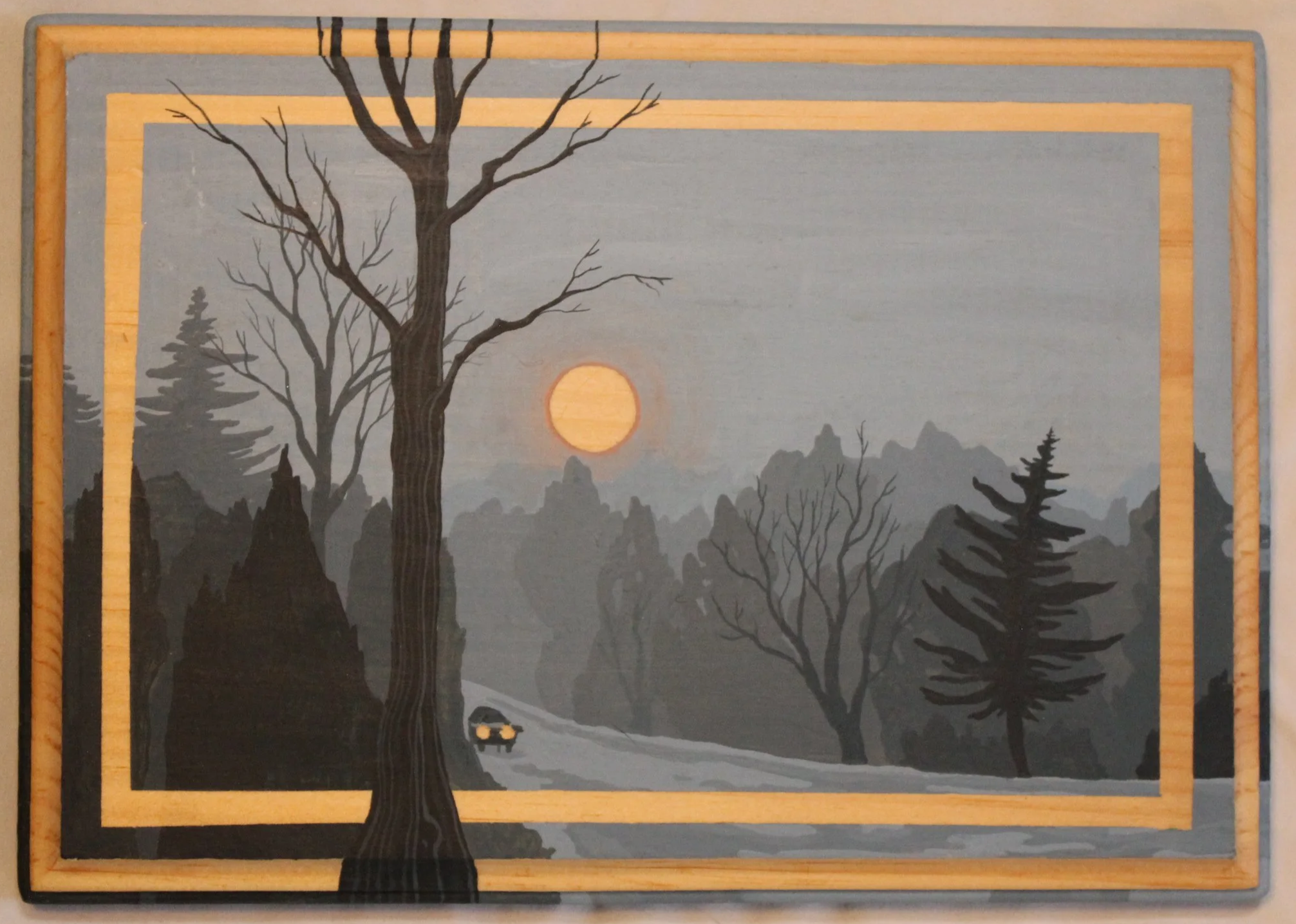 Foggy Forest Drive
6 1/2 x 9 1/2 in.
Wax Sealed Gouache on Wood