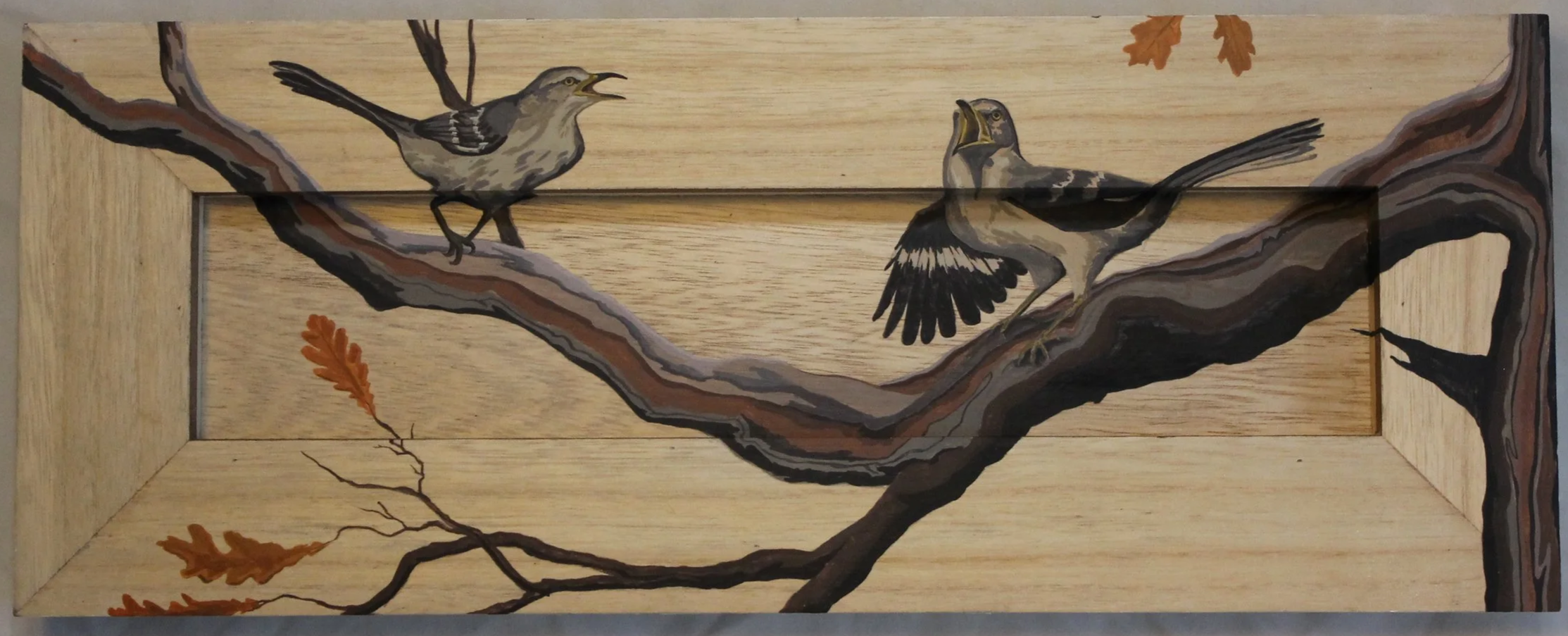 Mockingbird Calls
6 3/4 x 17 1/2 in. 
Wax Sealed Gouache on Wood