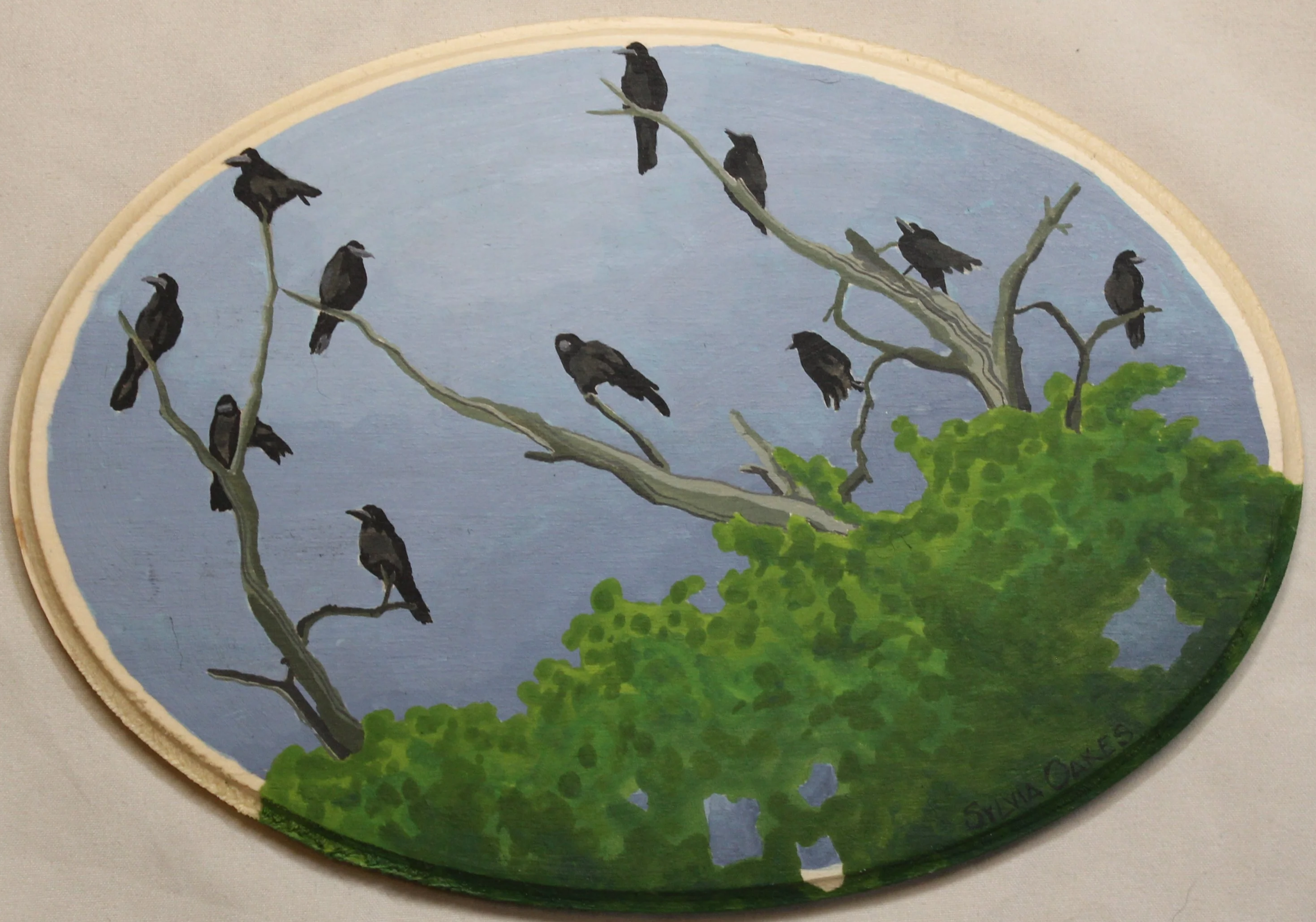 Crows in Treetops
5 x 7 1/4 in.
Wax Sealed Gouache on Wood