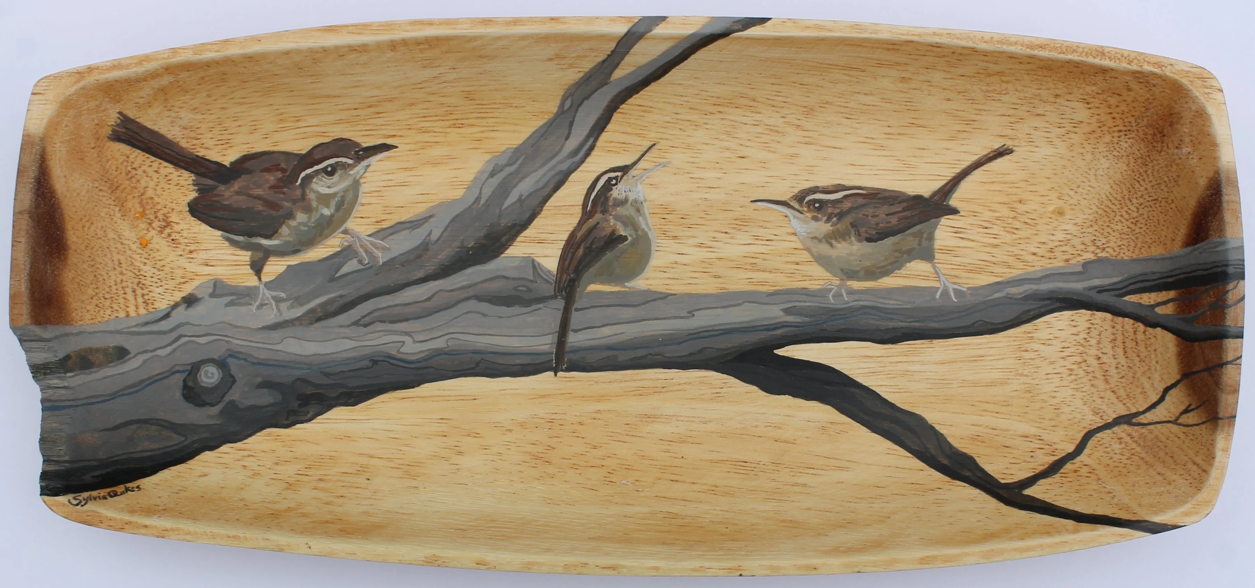Wrens on a Branch
6 x 13 in. 
Wax Sealed Gouache on Wood
SOLD