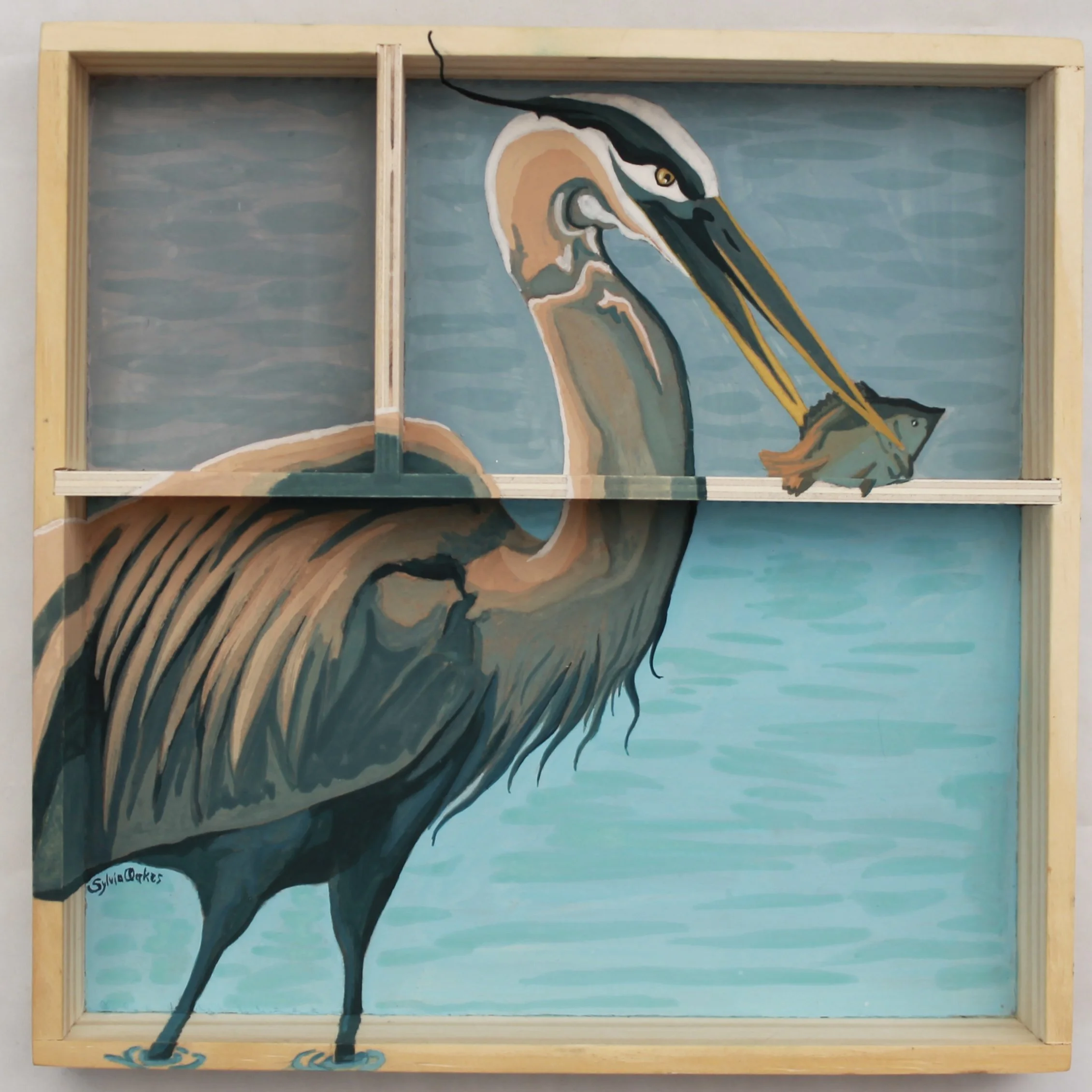 Blue Heron Fishing
8 1/2 x 8 1/2 in.
Wax Sealed Gouache on Wood