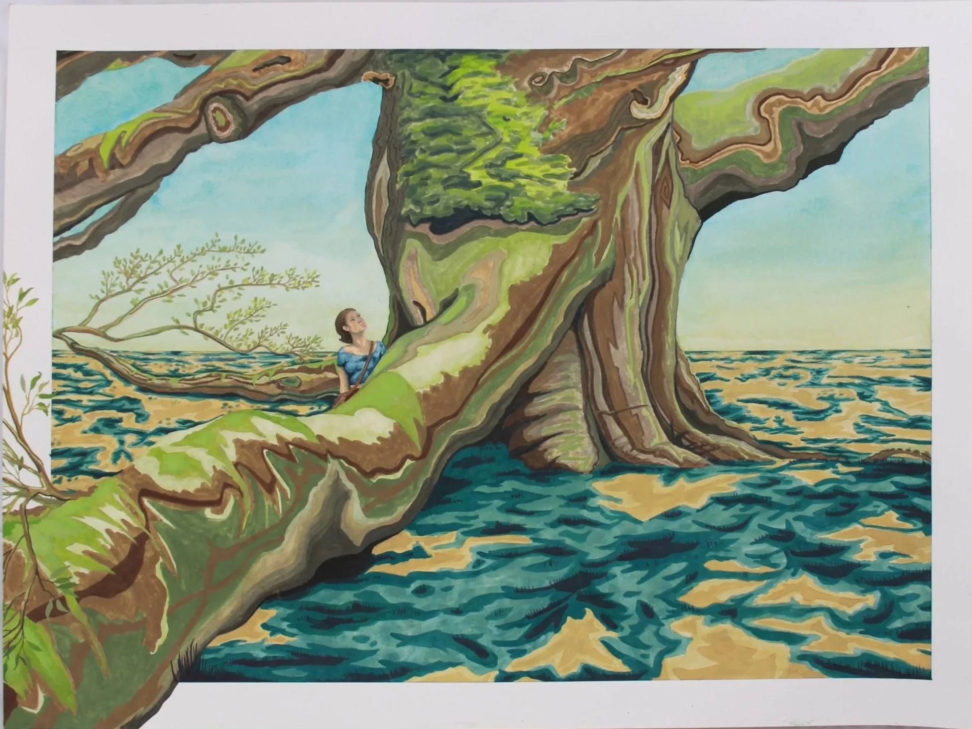 Charleston Angle Tree with the Artist
18 x 24 in.
Wax Sealed Gouache on Wood