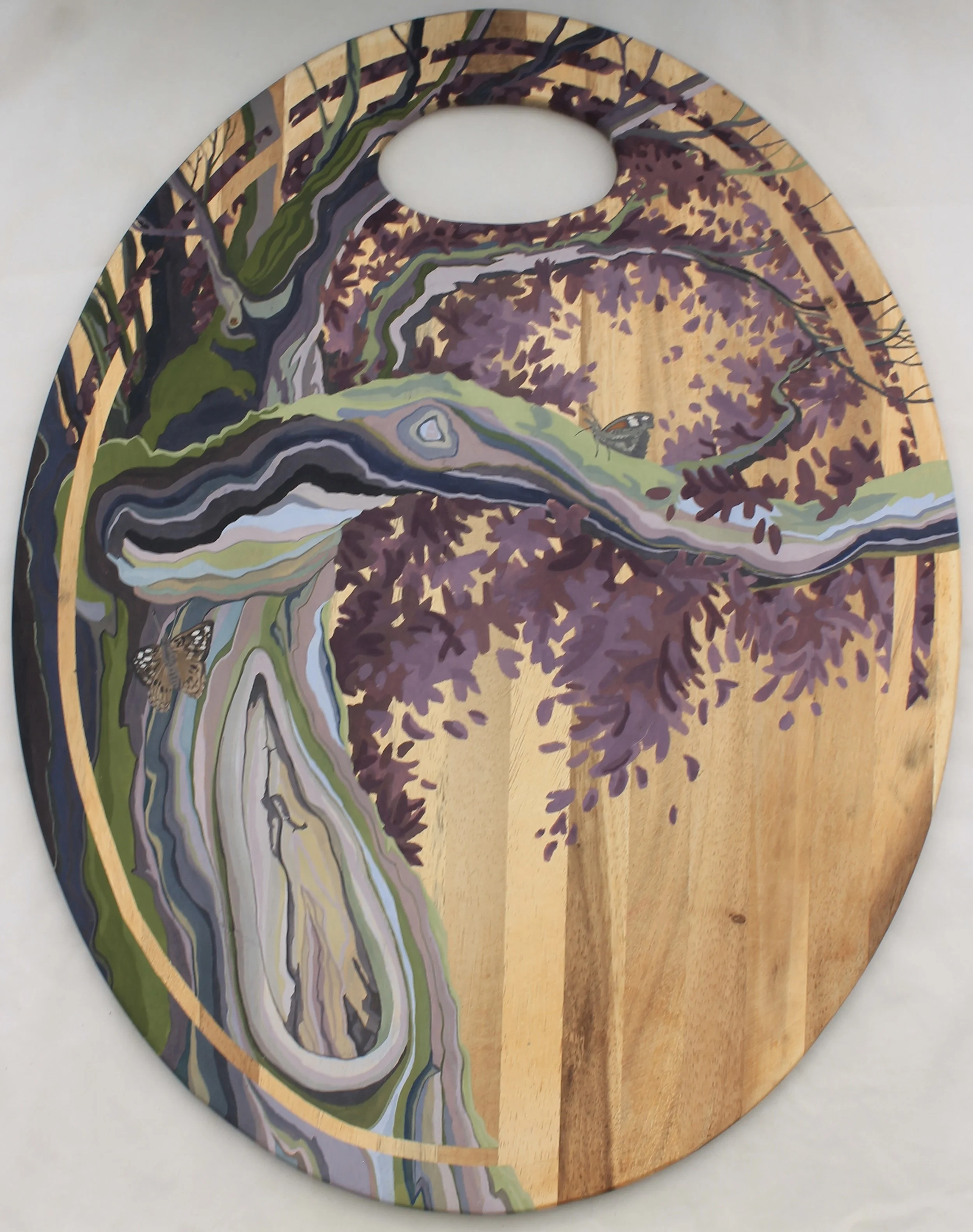 Butterfly Tree in Purple
16 x 13 in.
Wax Sealed Gouache on Wood