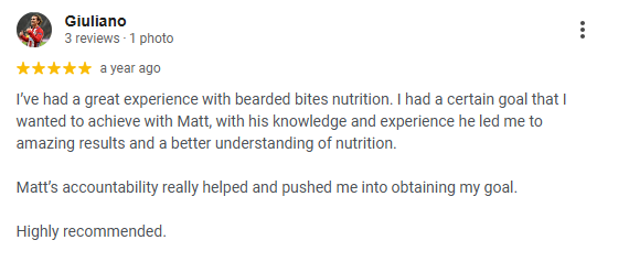 Google review for BB Nutrition coaching
