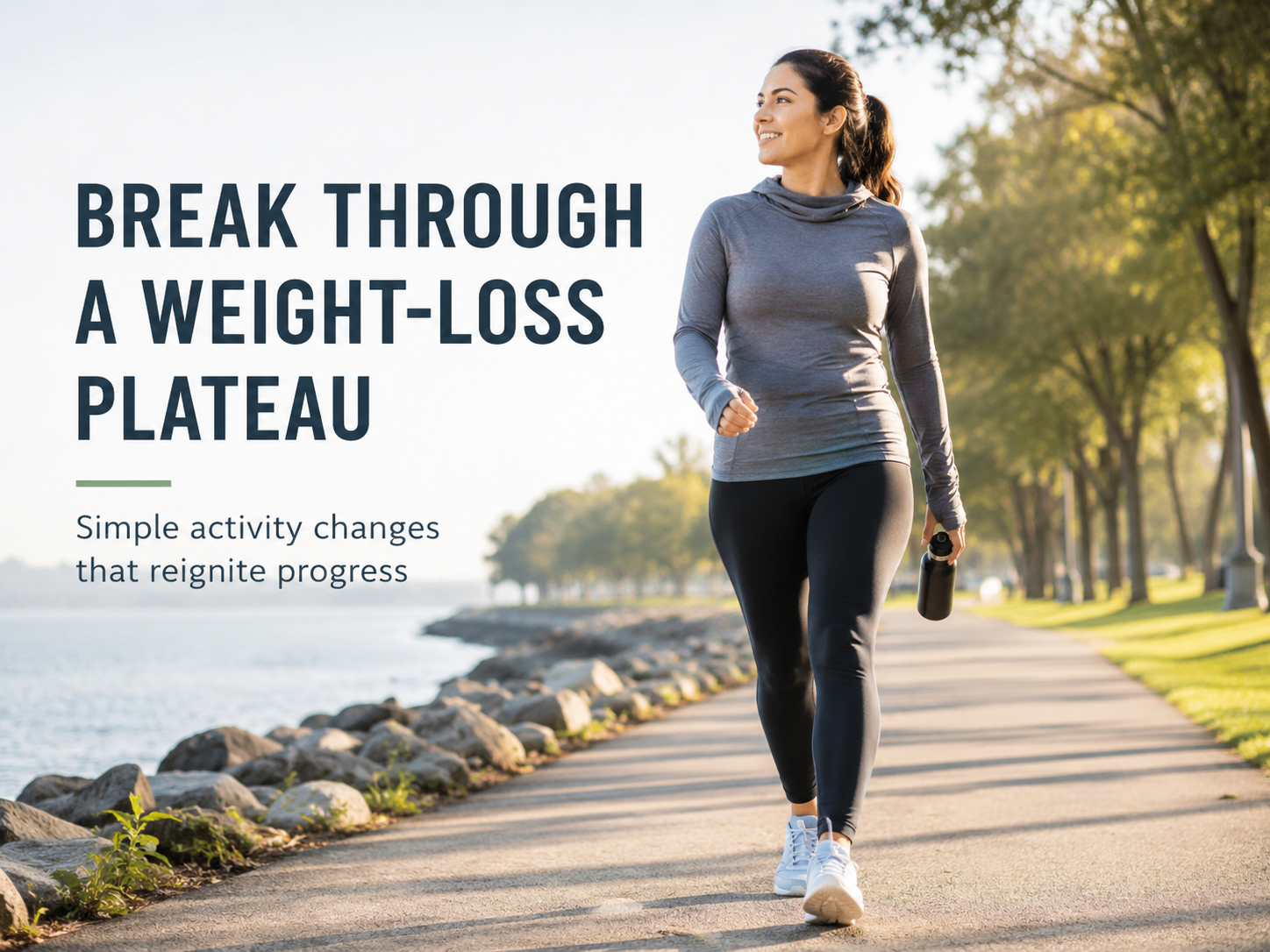 Woman walking outdoors to increase daily activity during a weight loss plateau