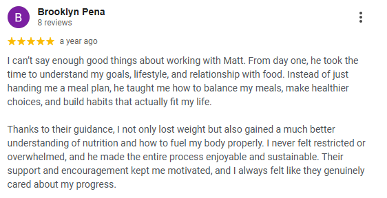 BB Nutrition client testimonial from Google