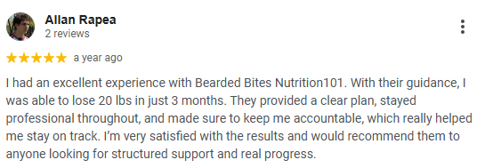 Google review describing a client’s nutrition coaching experience