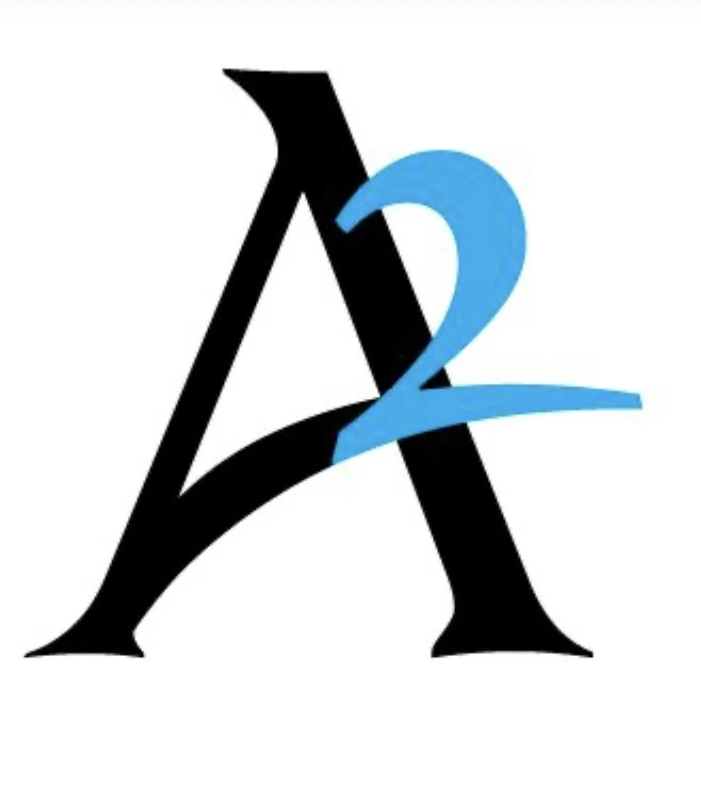 A stylized letter 'A' with a blue number '2' intertwined.