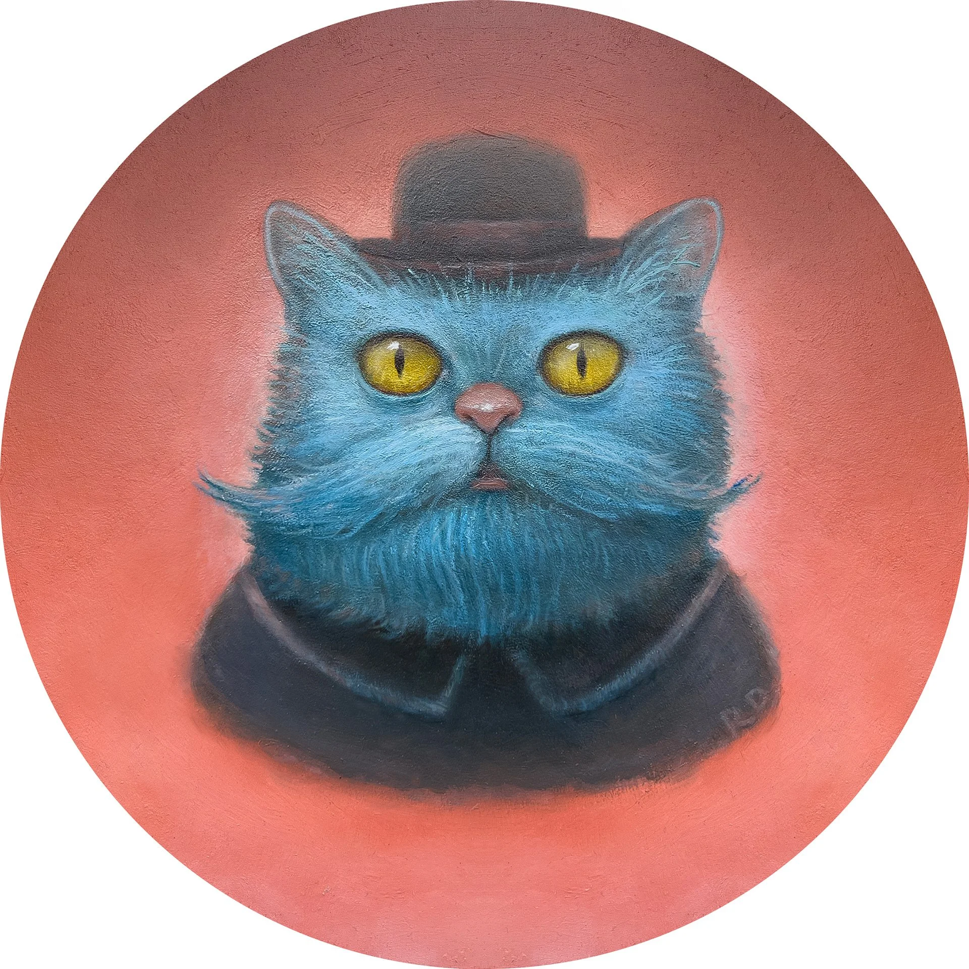 Blue Cat, oil on panel, 8", Sold