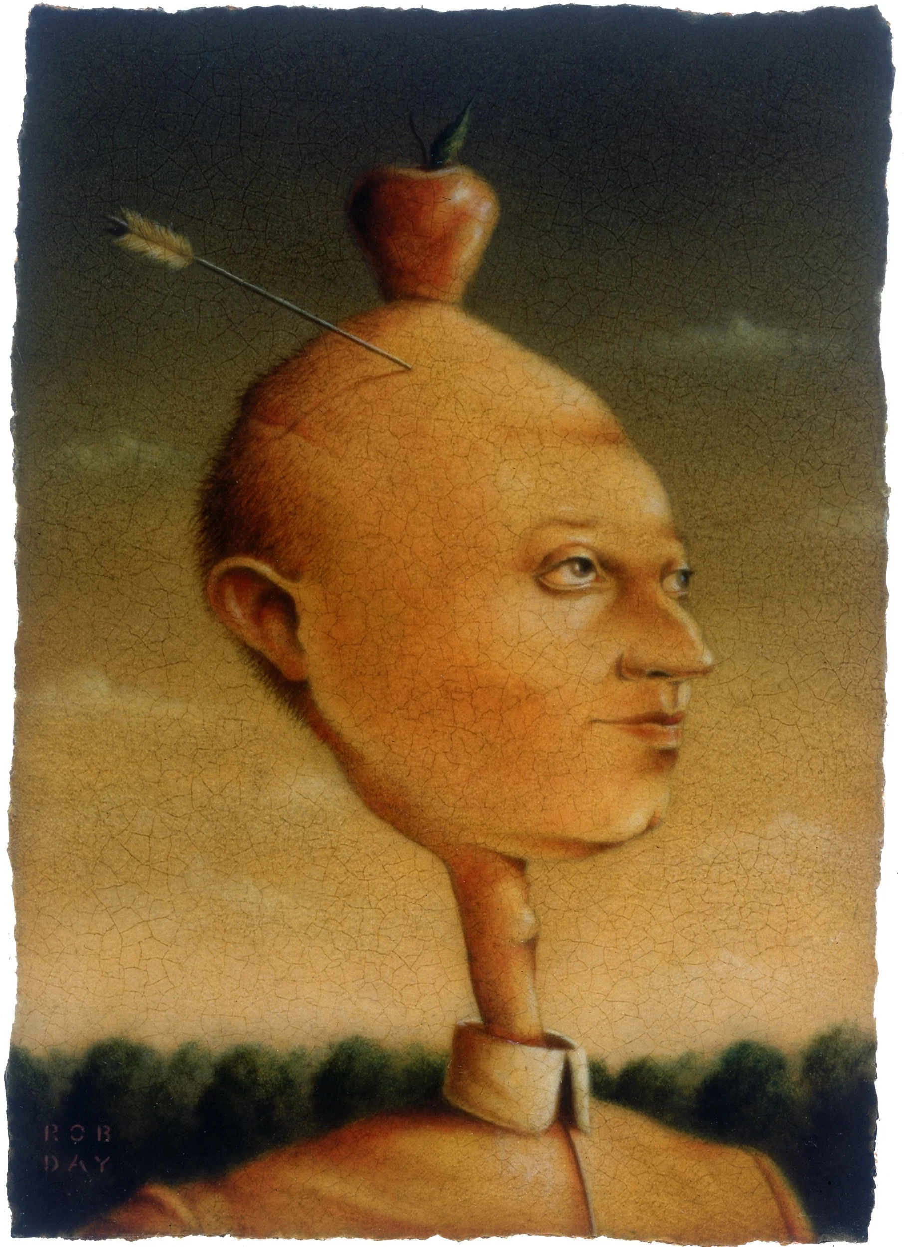 Album cover for "Peculiaroso", a 1994 studio album by American acoustic guitarist Leo Kottke. Oil on paper, 6"x9"